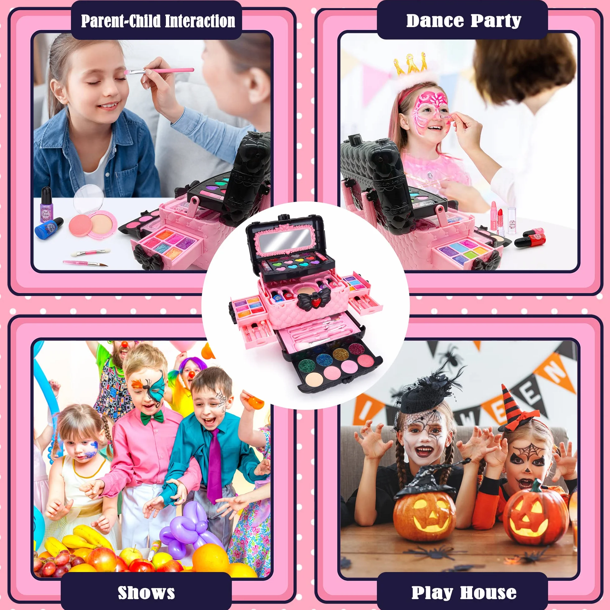 Chennyfun Maquillage Enfant Jouet Filles, 53 Pcs Lavable Malette Maquillage, Valise Beauté pour Enfant, Cadeau Anniversaire Fille 3-7 Ans