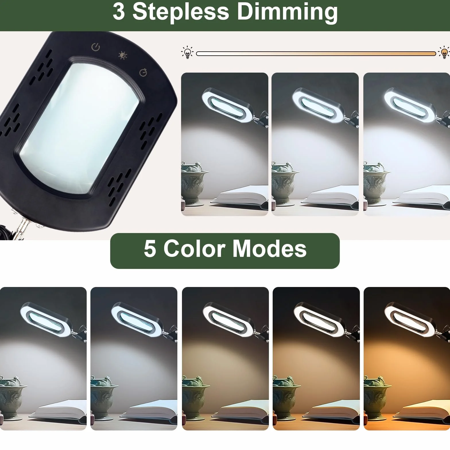 Lampe Loupe Rectangulaire avec Lumière 15X – 5 Modes Couleurs & 3 Niveaux Gradation pour Lecture Observation