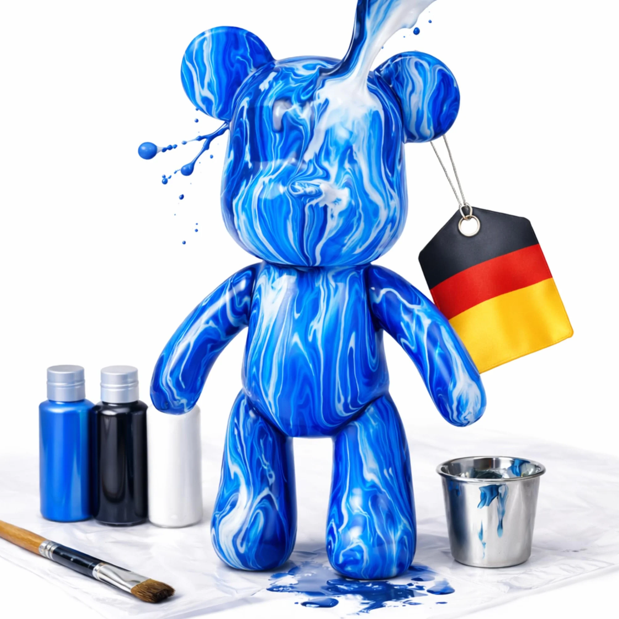 Kit DIY pour peindre un ours – Ensemble de peinture créatif pour adultes et enfants | Figurine d’ours avec 3 couleurs, pinceaux et accessoires | Cadeau décoration maison (Bleu)