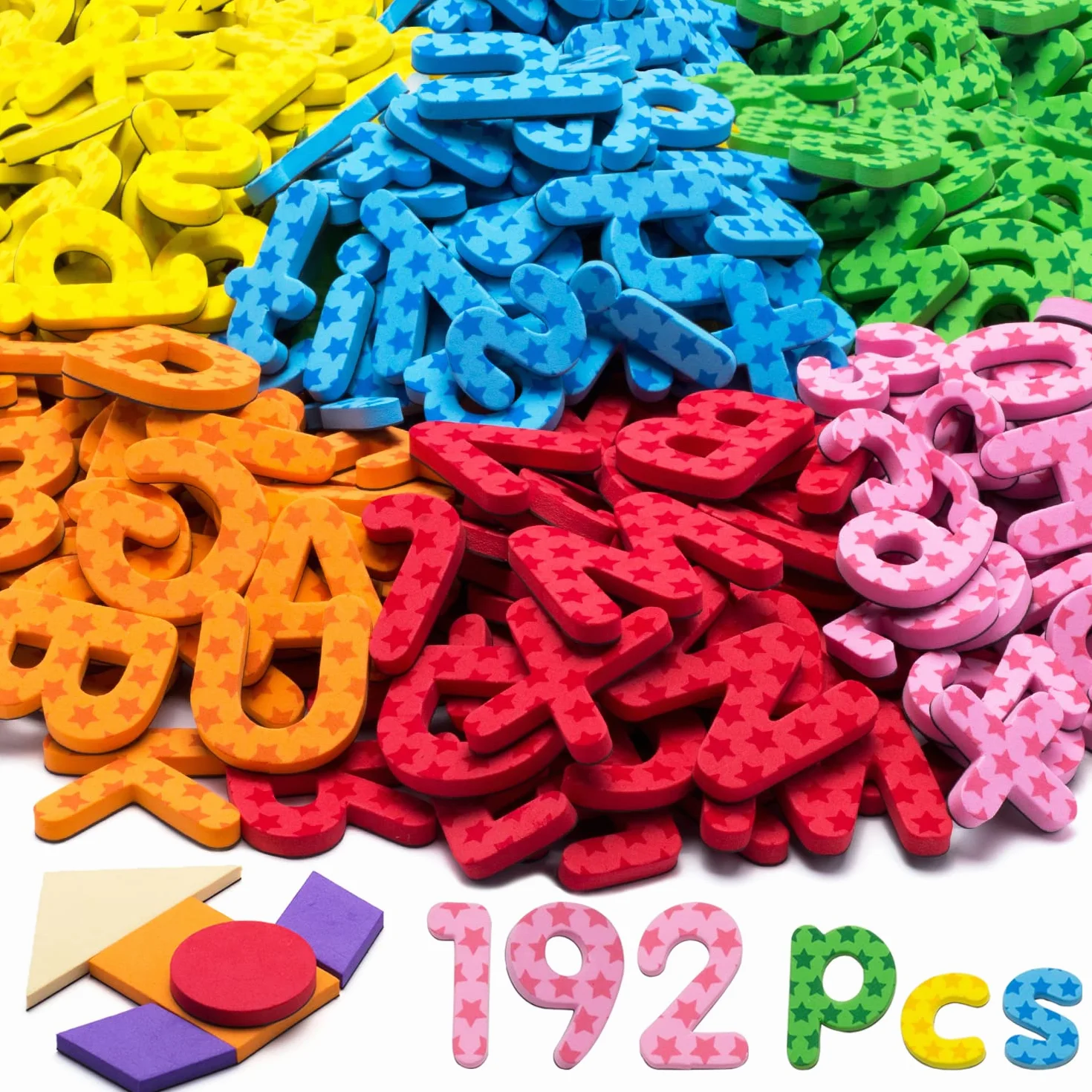 Lettres et Chiffres magnétiques pour Enfants, Ensemble de 192 pièces en Mousse 9 Couleurs