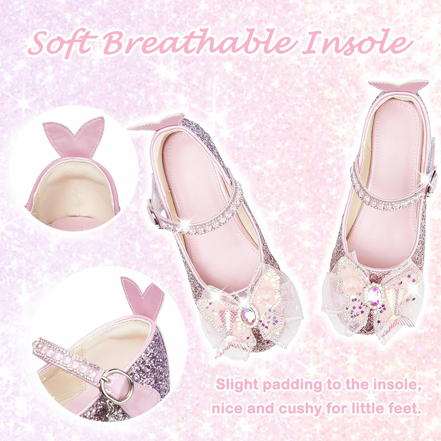 Chaussures de Danse Mary Jane Paillettes Fille Enfant Princesse Talon