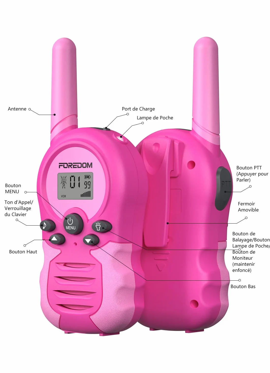 Foredom Talkie Walkie Enfants Rechargeable Longue Portée 3-12 Ans Lot de 2