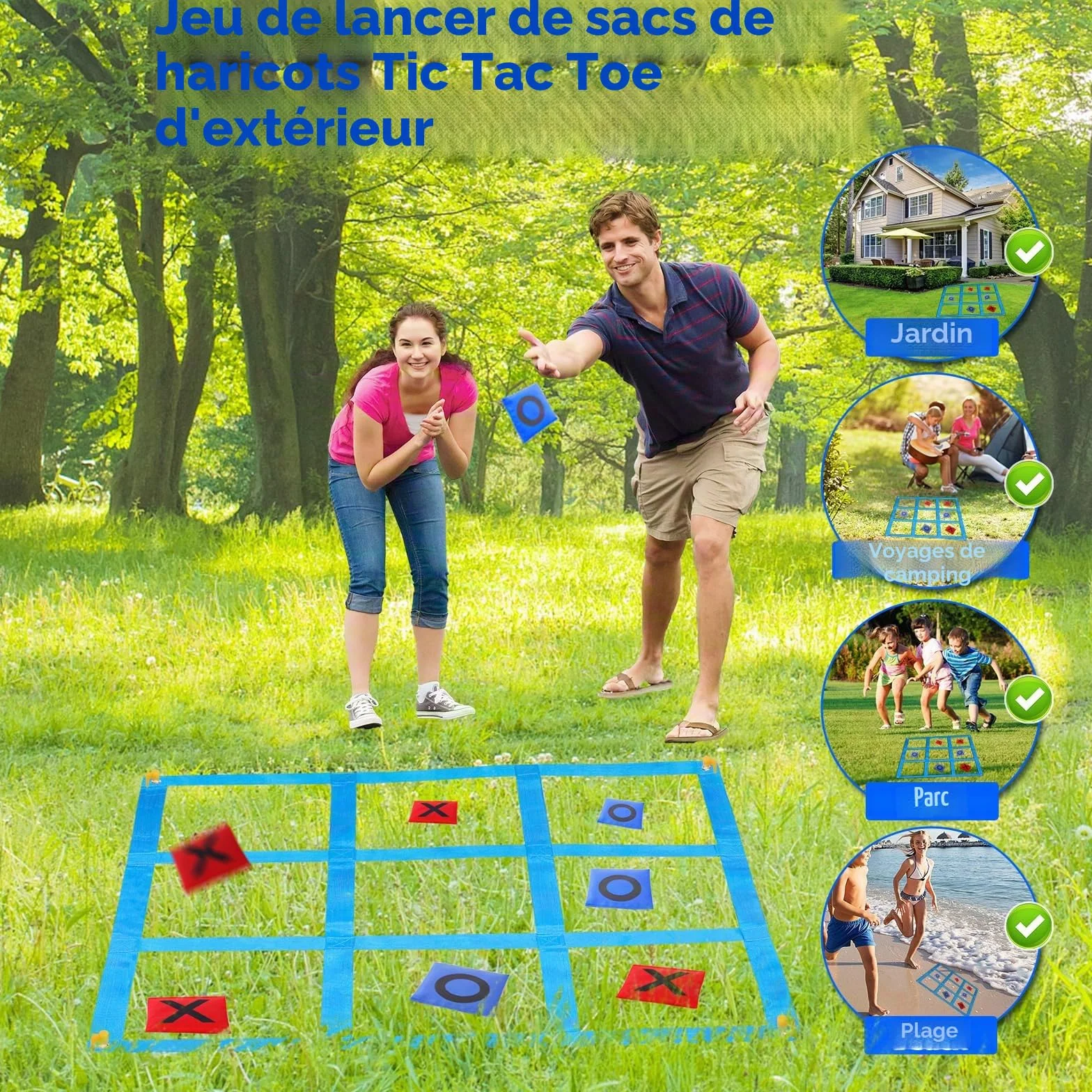 Jeu Géant de Morpion avec Lancer de Sacs, Activité Extérieure pour Jardin et Plage