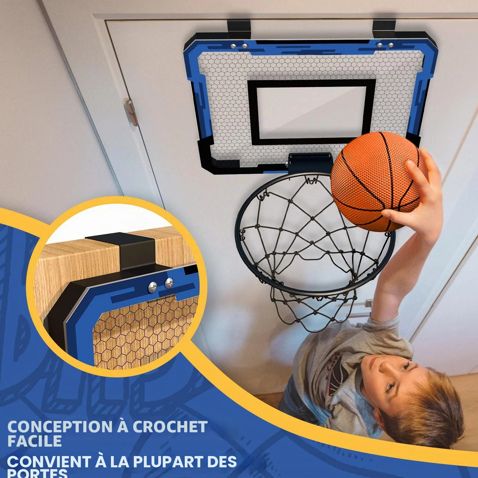 QDRAGON Mini Panier de Basket Enfant Intérieur, Panier de Basketball Mural avec 3 Ballons, Filet, Backboard et Pompe
