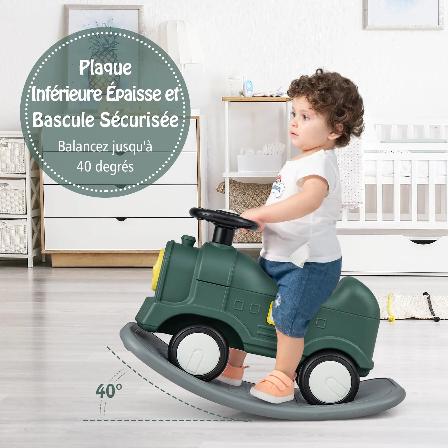 DREAMADE Cheval à Bascule 3 en 1 pour Enfant 1+ an, Charge Max. 50KG, Vert