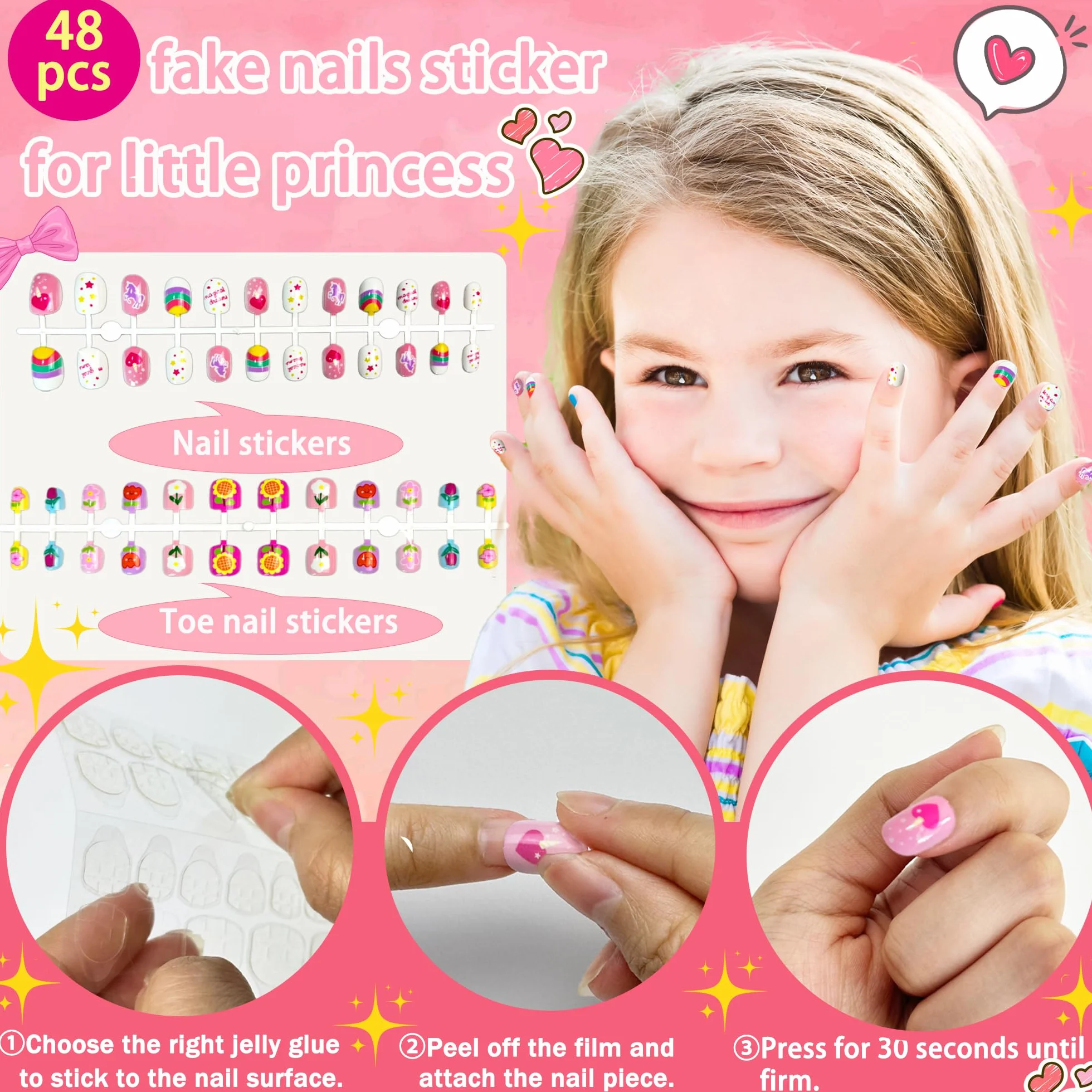Kit Manucure Enfant Fille Vernis à Ongles Non Toxique Pelable avec Séchoir à Ongles Trousse de Maquillage Jouet Cadeau d'anniversaire 6-11 Ans