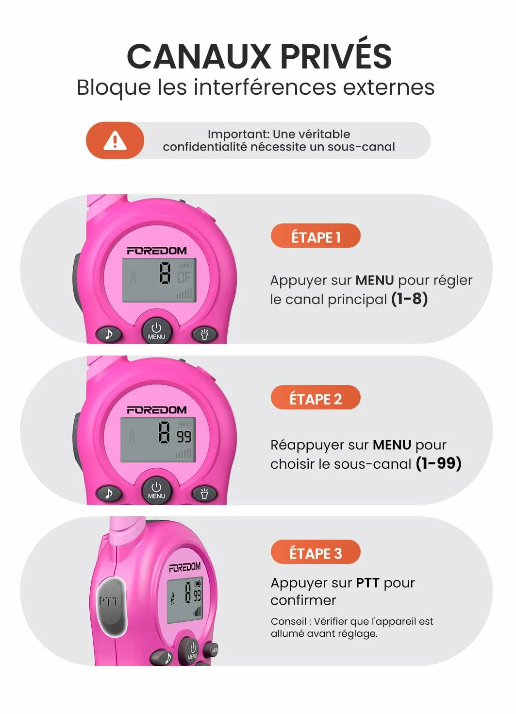 Foredom Talkie Walkie Enfants Rechargeable Longue Portée 3-12 Ans Lot de 2