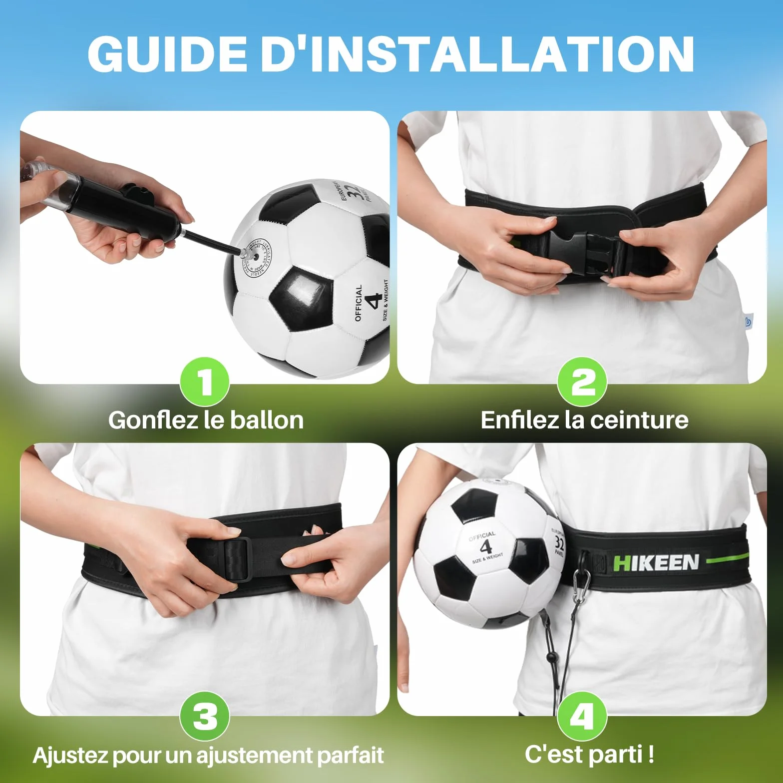 Hikeen Ceinture d'entrainement Football Réglable avec Ballon Foot Kit Entrainement Corde Élastique Adolescents Adultes