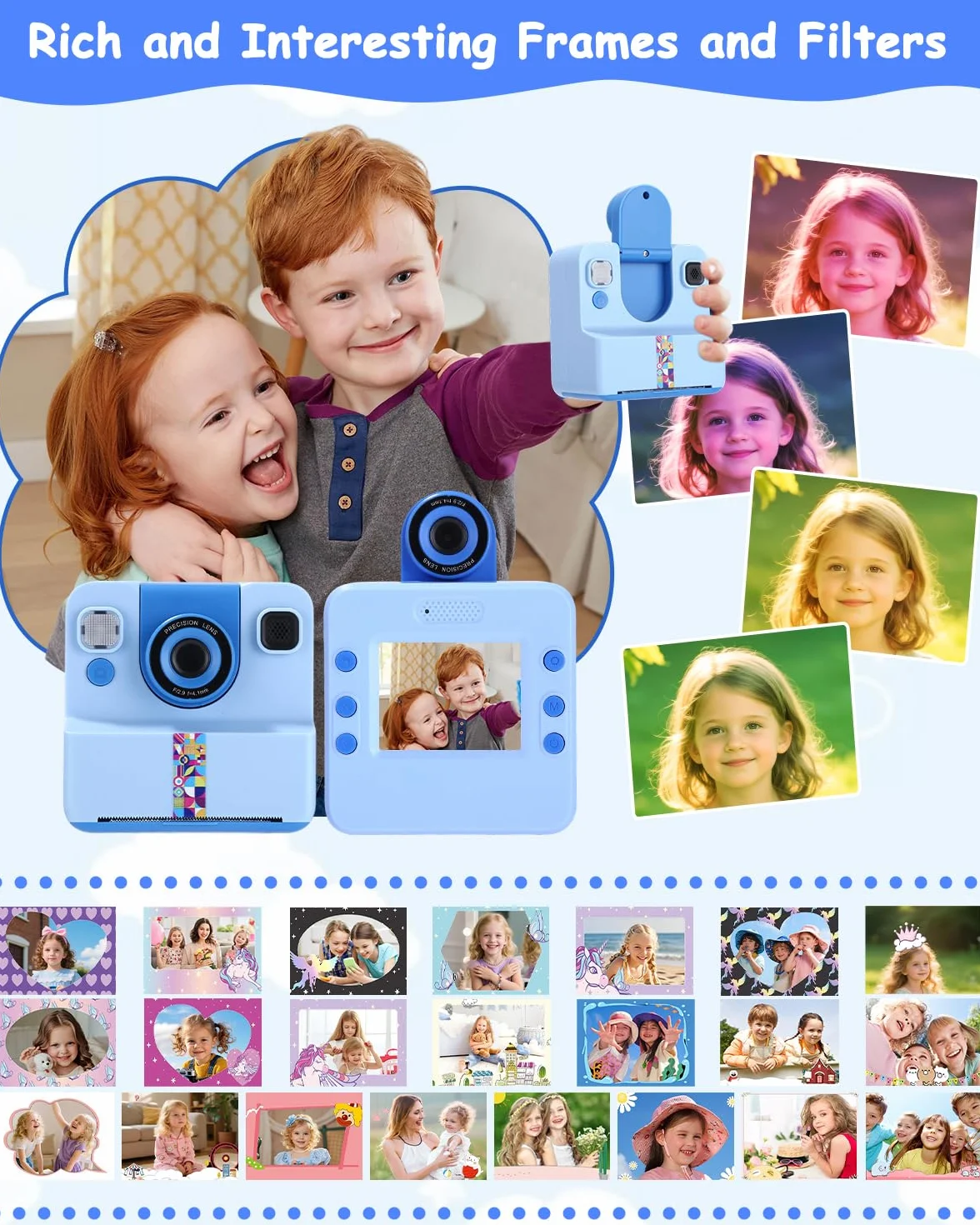 Appareil Photo Instantané Enfant 2.4" Écran 1080P Selfie Carte 32 Go Bleu