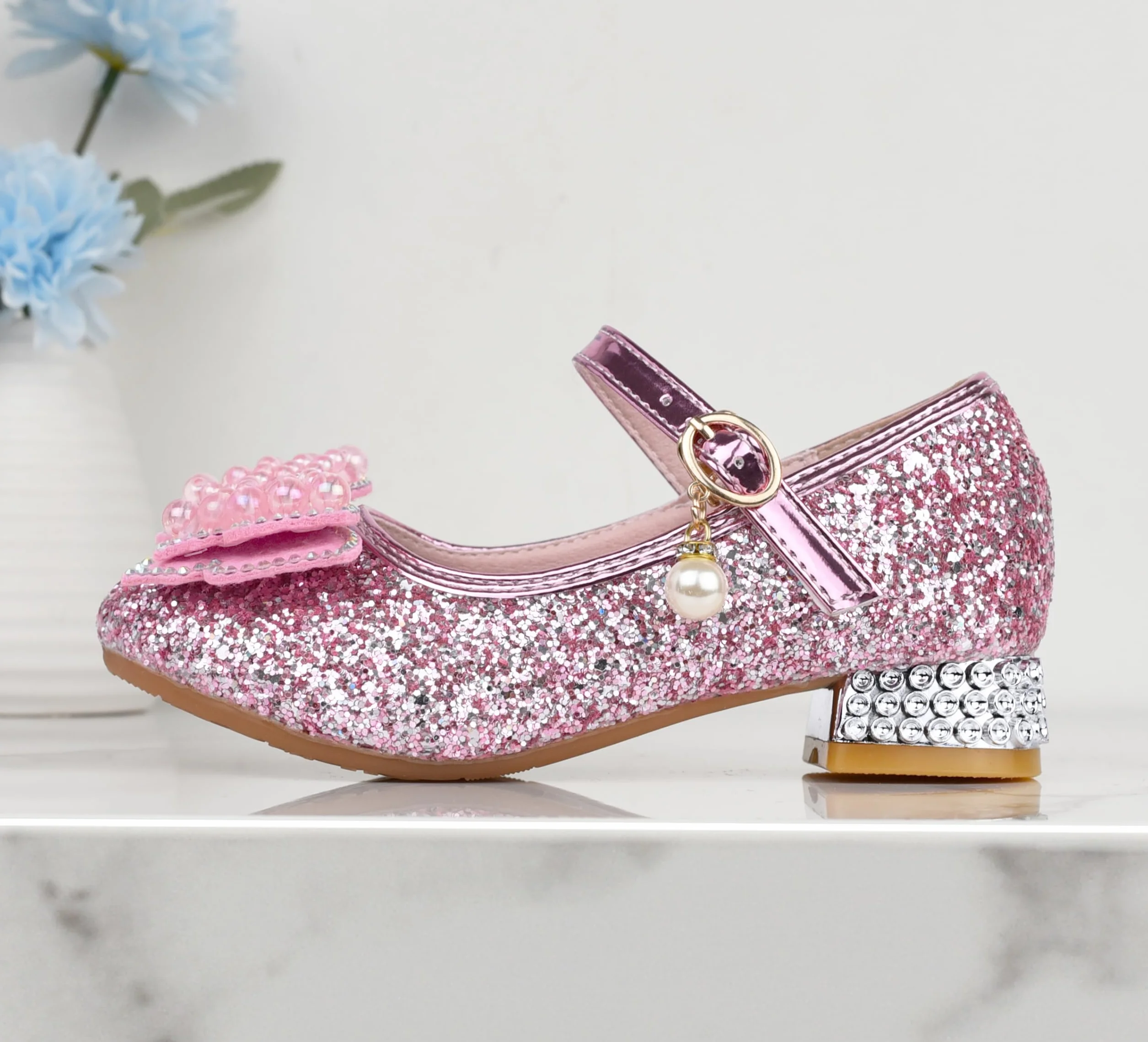 Chaussures de Princesse à Talon pour Filles avec Paillettes Déguisement Reine Scintillantes