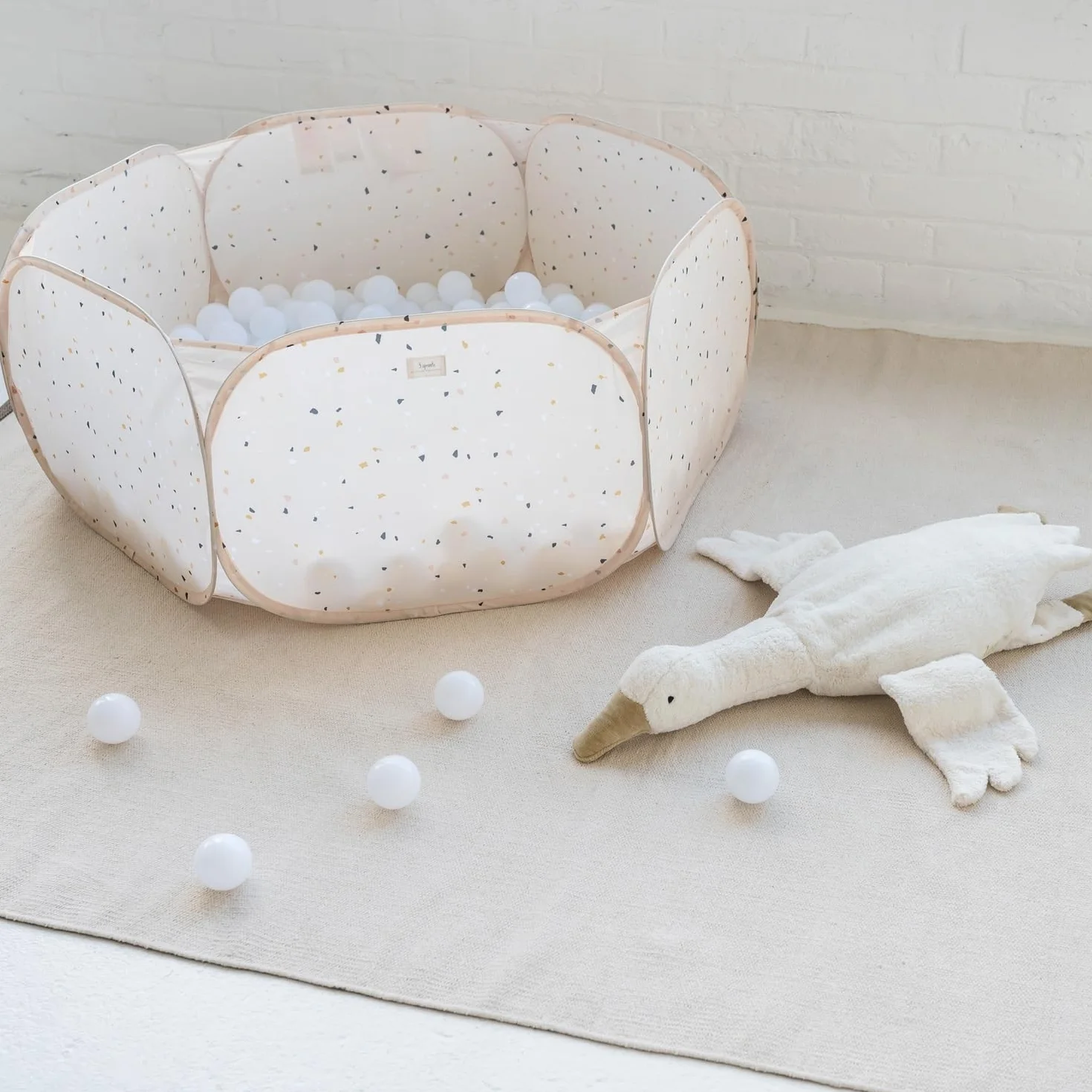 3 Sprouts Piscine à balles pour Enfants Terrazzo Beige Tissu Durable
