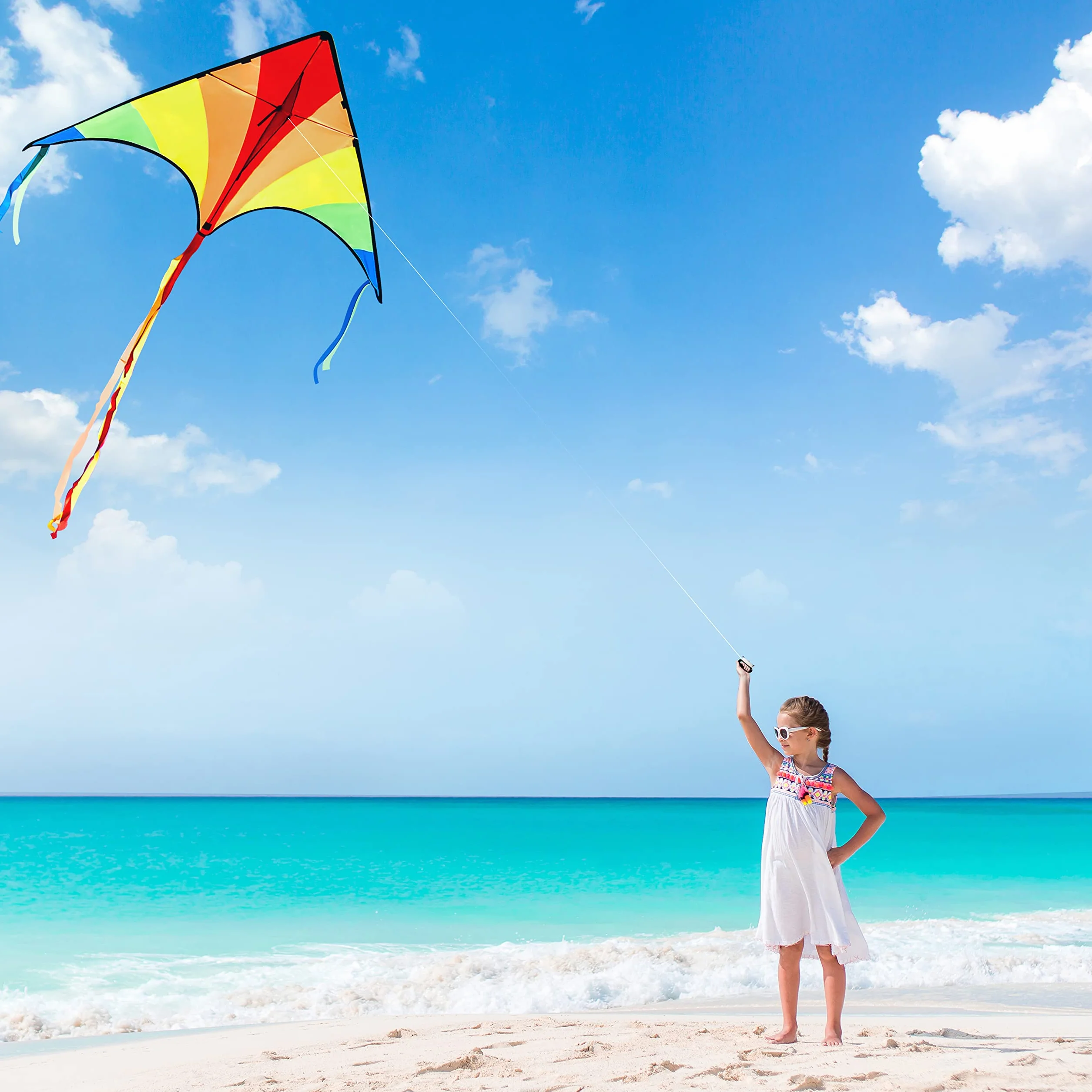 JOYIN Lot de 2 grands cerfs-volants Delta Vert multicolore faciles à voler avec ficelle 80 m pour enfants adultes plage plein air
