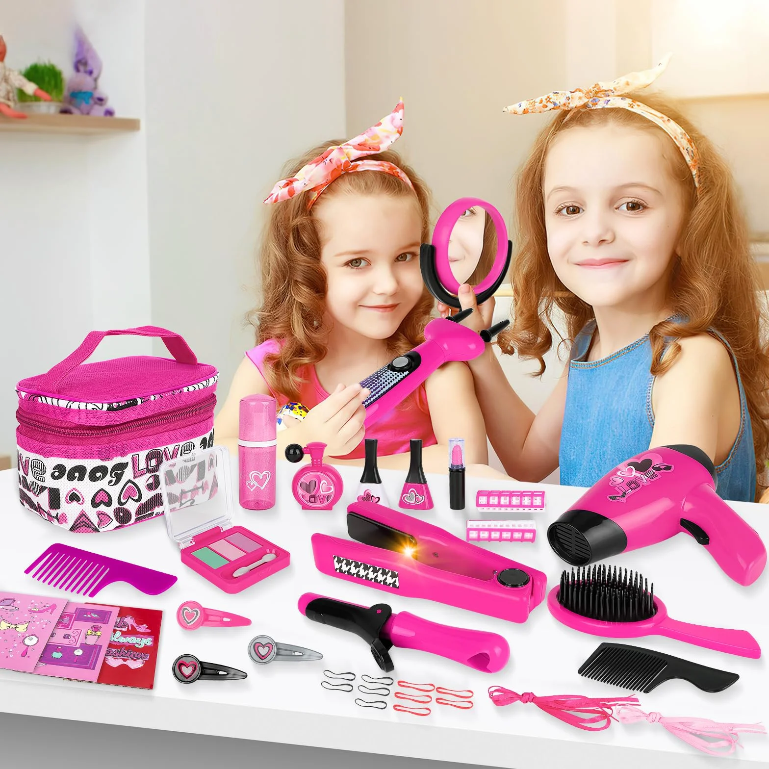 deAO Style et Coiffure Jeu de Beauté et Mode Ensemble d'Accessoires avec Maquillage Artificiel Sèche-cheveux et Machine à Tresser