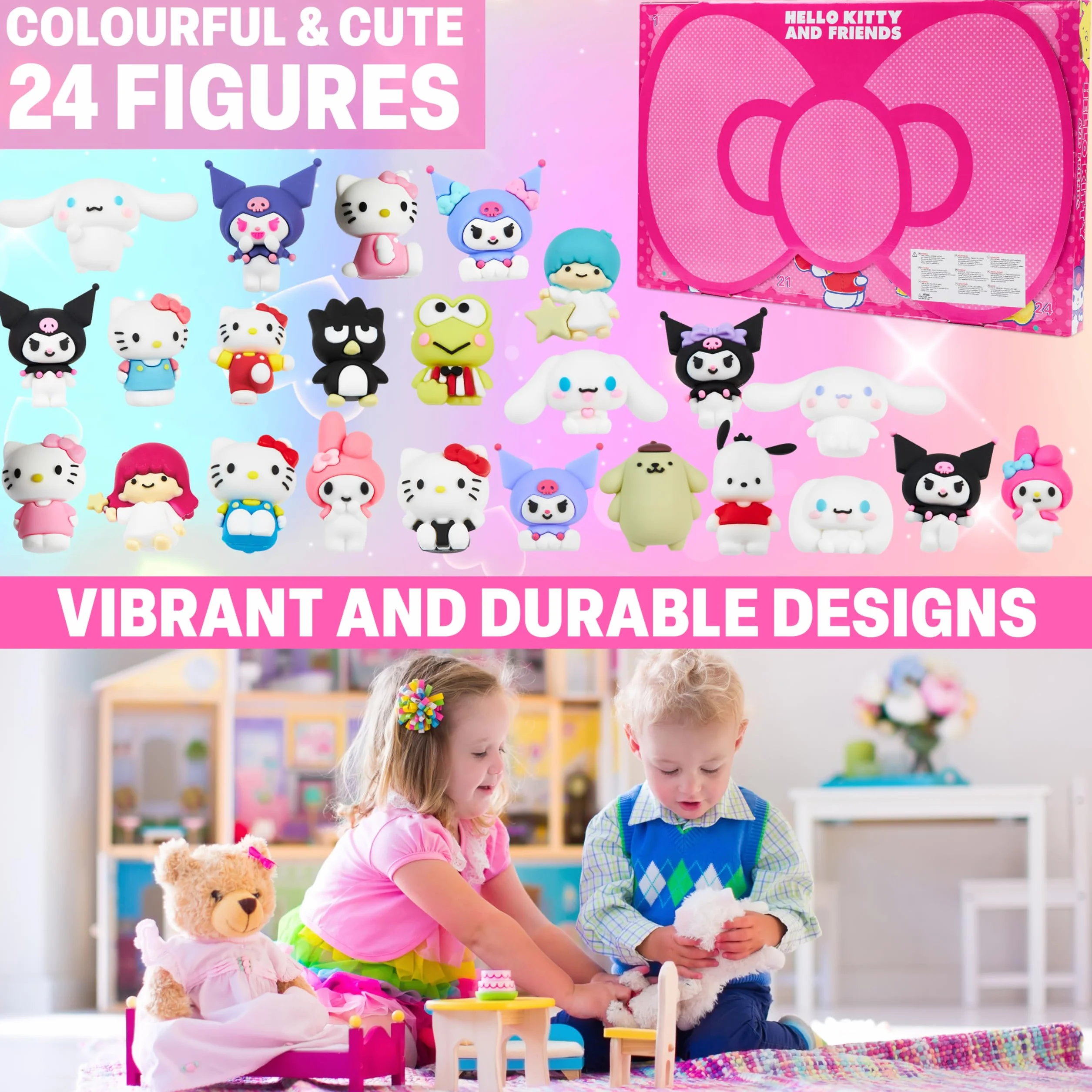 Hello Kitty Sanrio Figurines 3D 24 Pcs Kuromi Cinnamoroll My Melody Mini Figurine Kawaii Décoration Bureau Chambre