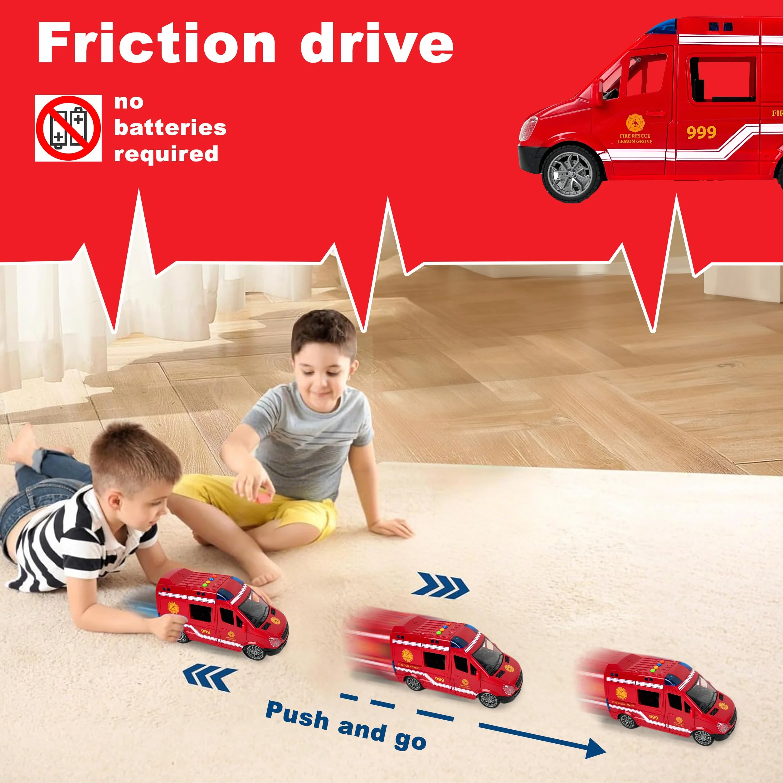 CELMAN Jouet ambulance avec support son et lumière véhicule secours voiture enfant 3 ans