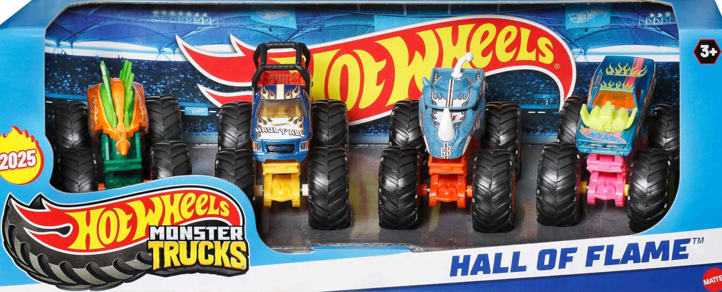 Hot Wheels Pack de 4 Monster Trucks 1/64 Véhicules à l’échelle, Roues Géantes JGD65