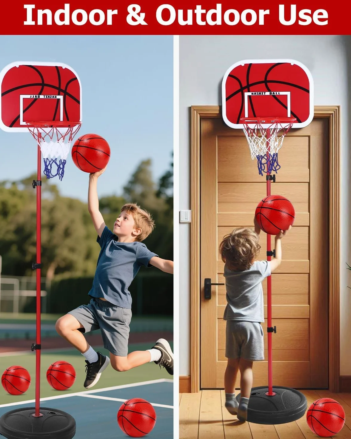 Panier De Basket Enfant 50-150cm Exterieur Portable avec Base Lestage