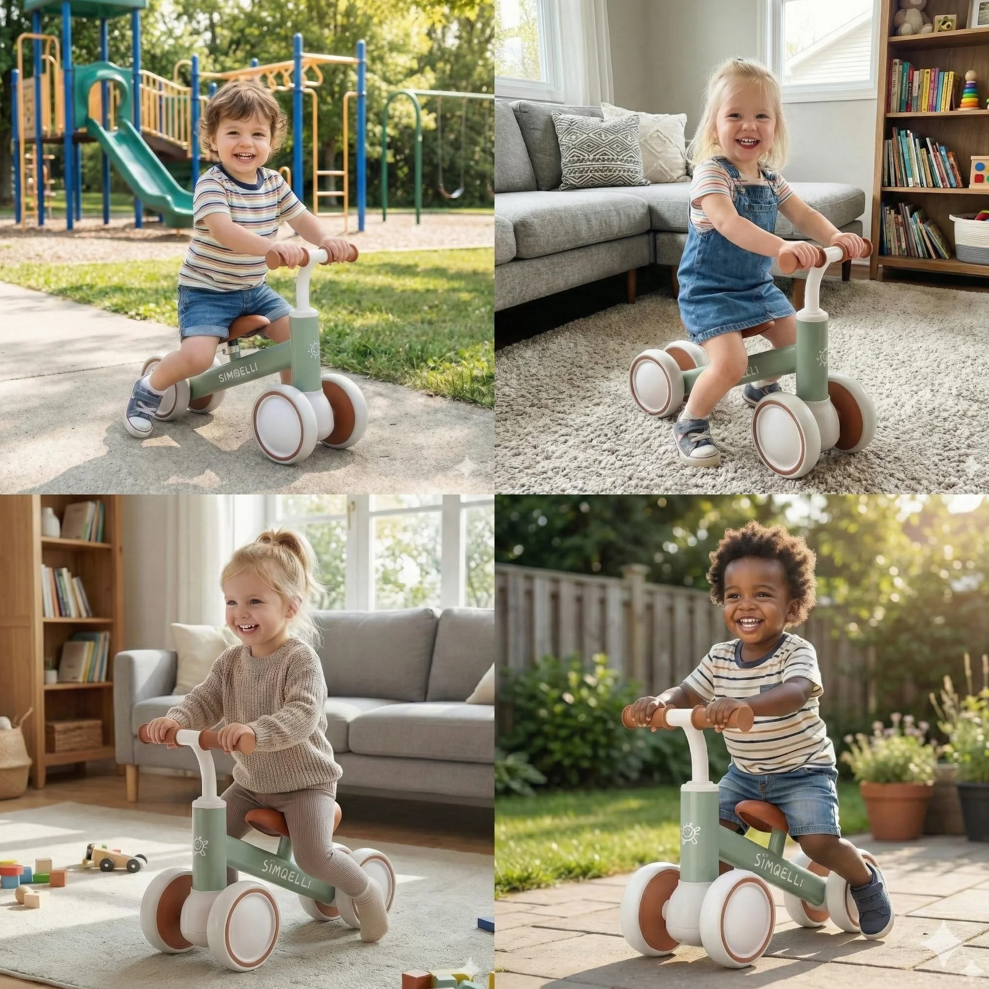 Vélo d'équilibre Draisienne Bébé 1 an 4 Roues sans Pédales pour Enfant 10-24 Mois Garçons Filles Cadeau Anniversaire Noel Vert