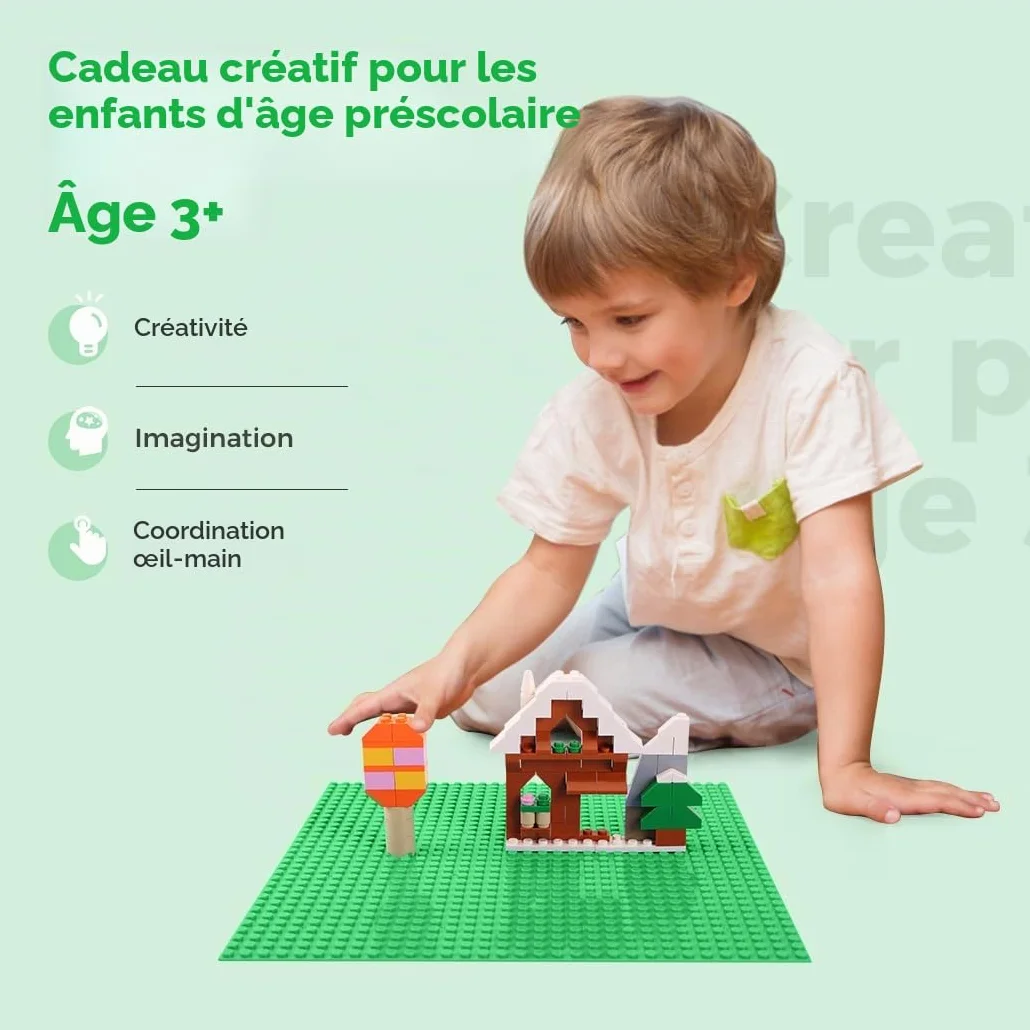 Lot de 12 Plaques de Construction 25x25 cm - Compatible avec la Plupart des Marques - Jouet de Construction pour Enfants - Plaque de Base Grise Verte Bleue