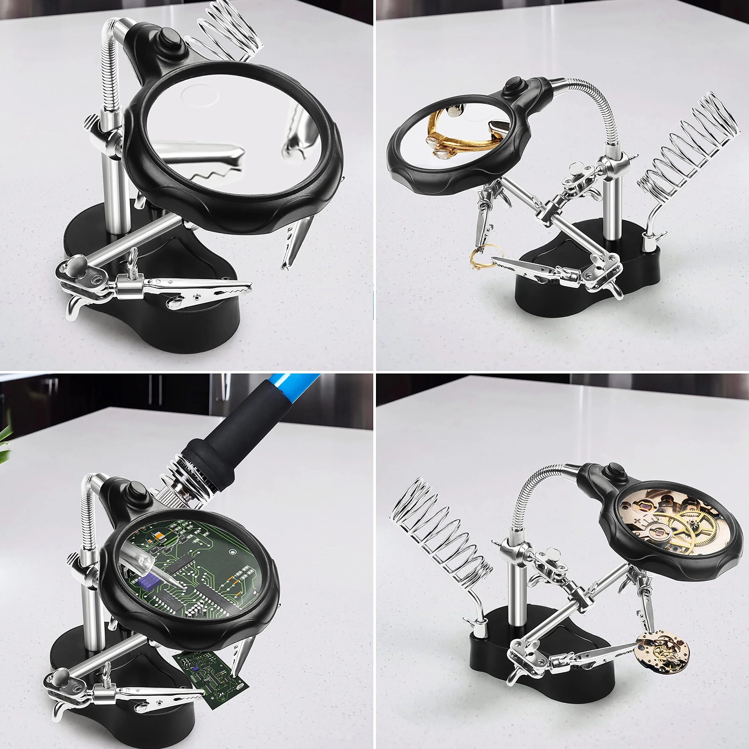 Kurtzy Troisieme Main Maquette avec Lampe Etabli LED Loupe 3,5X 12X Support Fer à Souder Ajustable Pinces Crocodiles Réparation Bijoux Électroniques