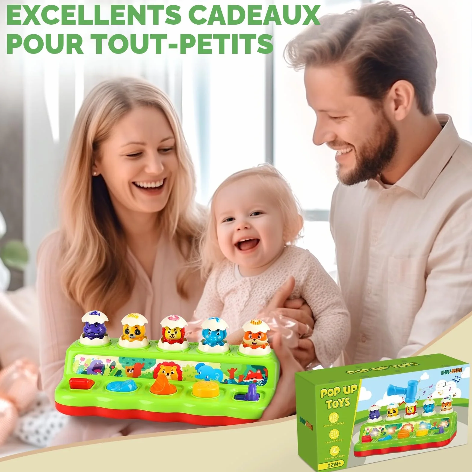 Jouet Bebe 1 an Montessori Pop Up avec Animaux Musique et Lumieres Jeux Enfants 1 2 3 Ans Cadeau Fille Garcon