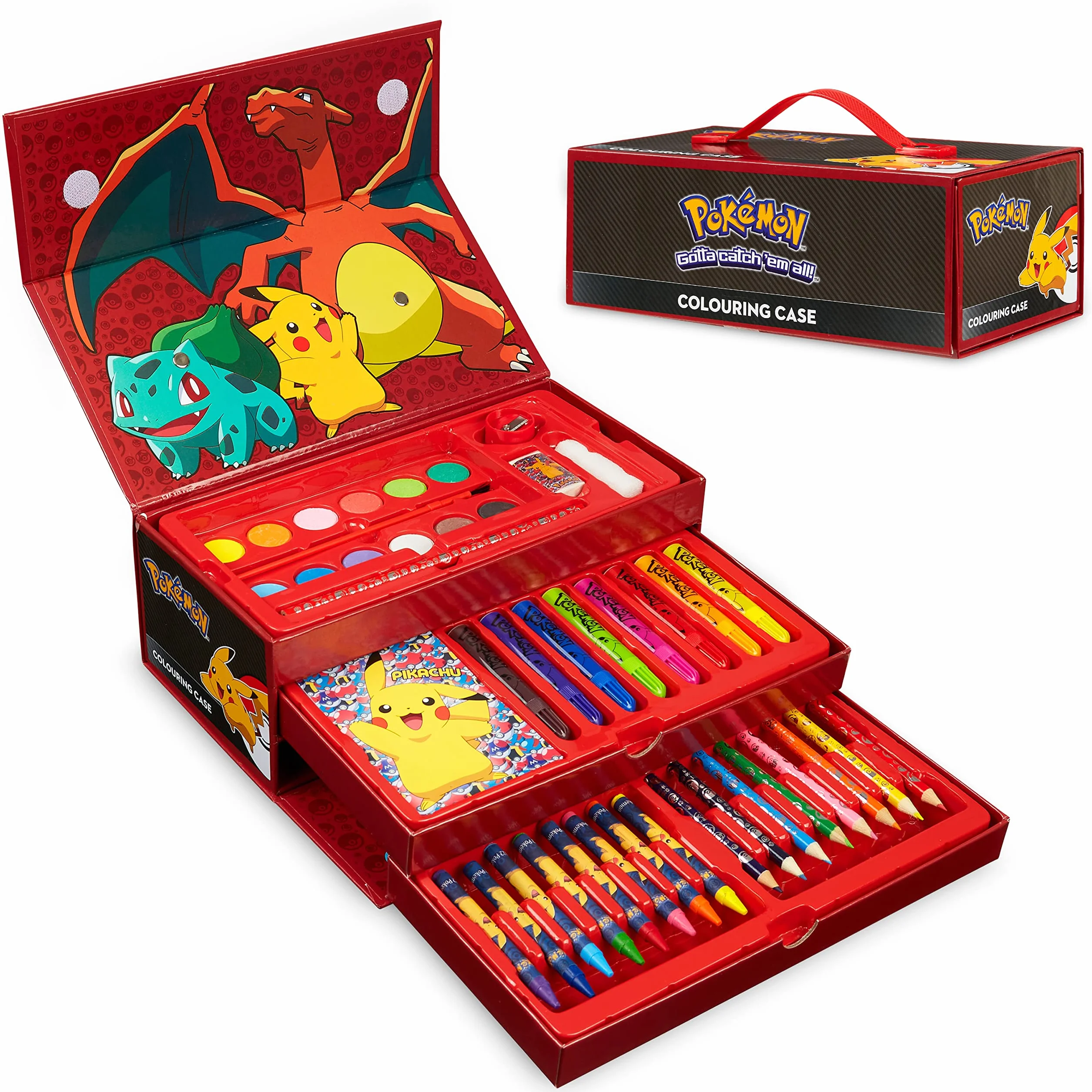 Pokemon Kit Dessin Enfant Crayons Couleur Cire Feutres Aquarelle Pikachu Noir Rouge