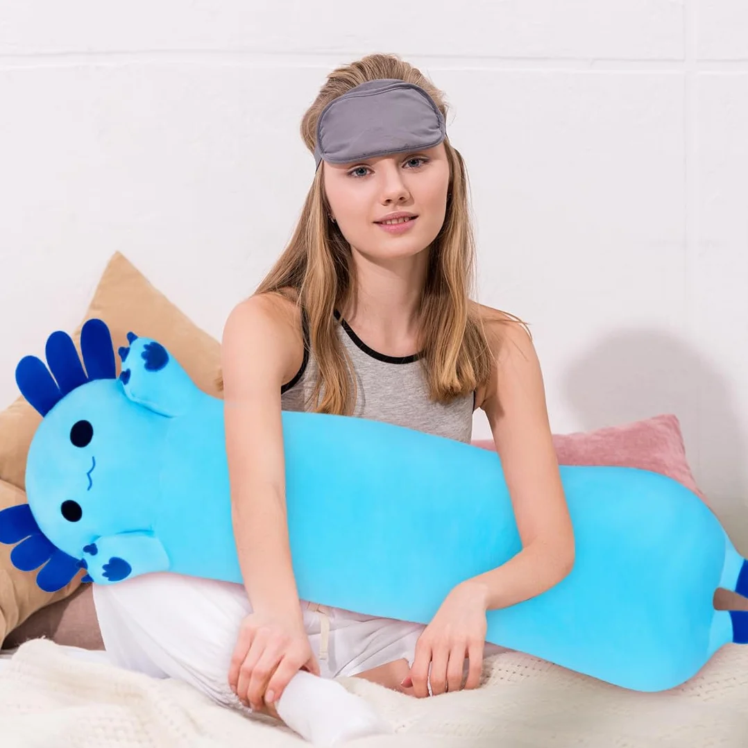 Coussin en peluche Axolotl 90 cm bleu