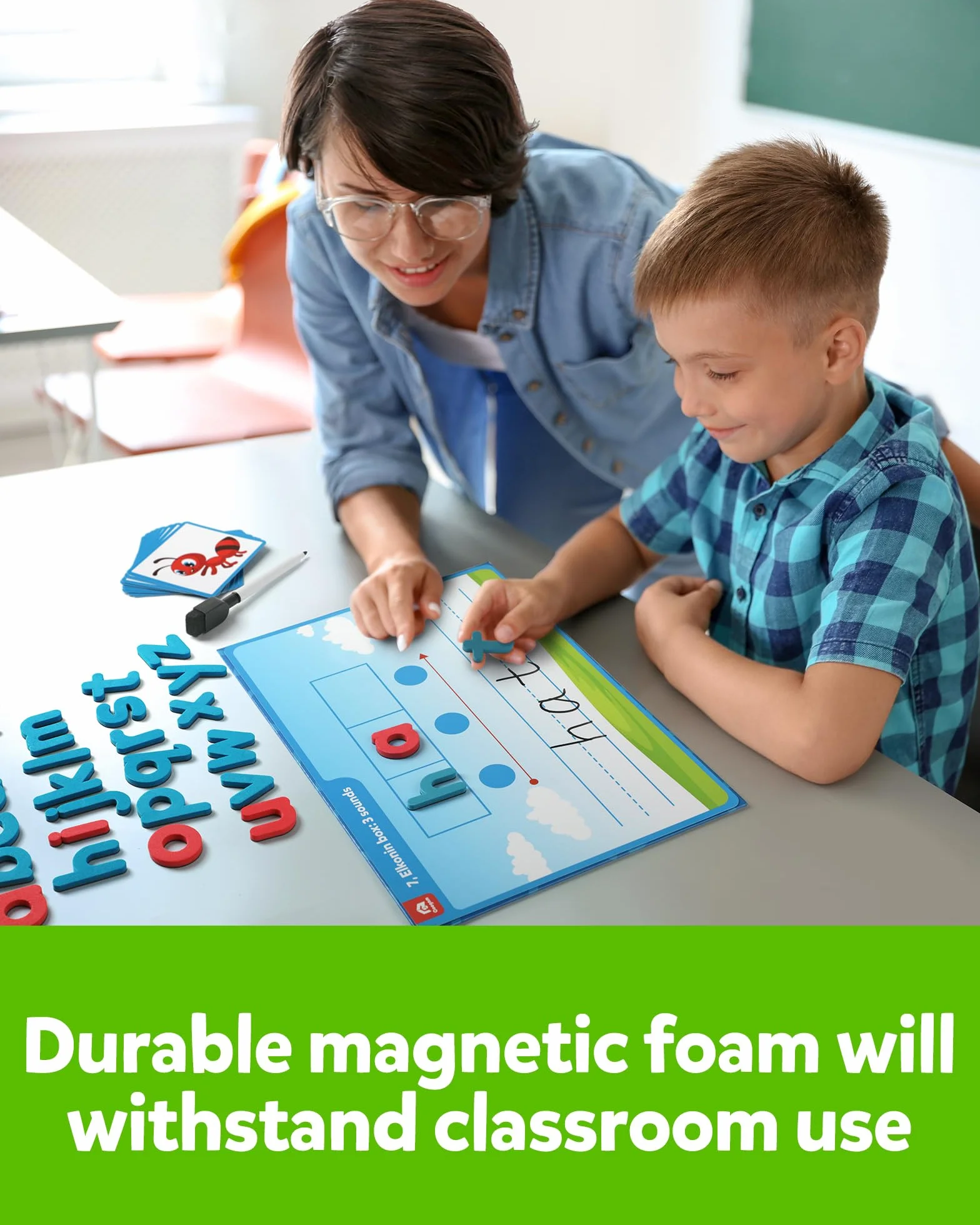 Coogam Preschool Alphabet Learning Playset Jeu de lettres magnétiques reconnaissance de l'abc éducatif avec 6 cartes d'activité jouet autisme manipulateur phonique 3 ans
