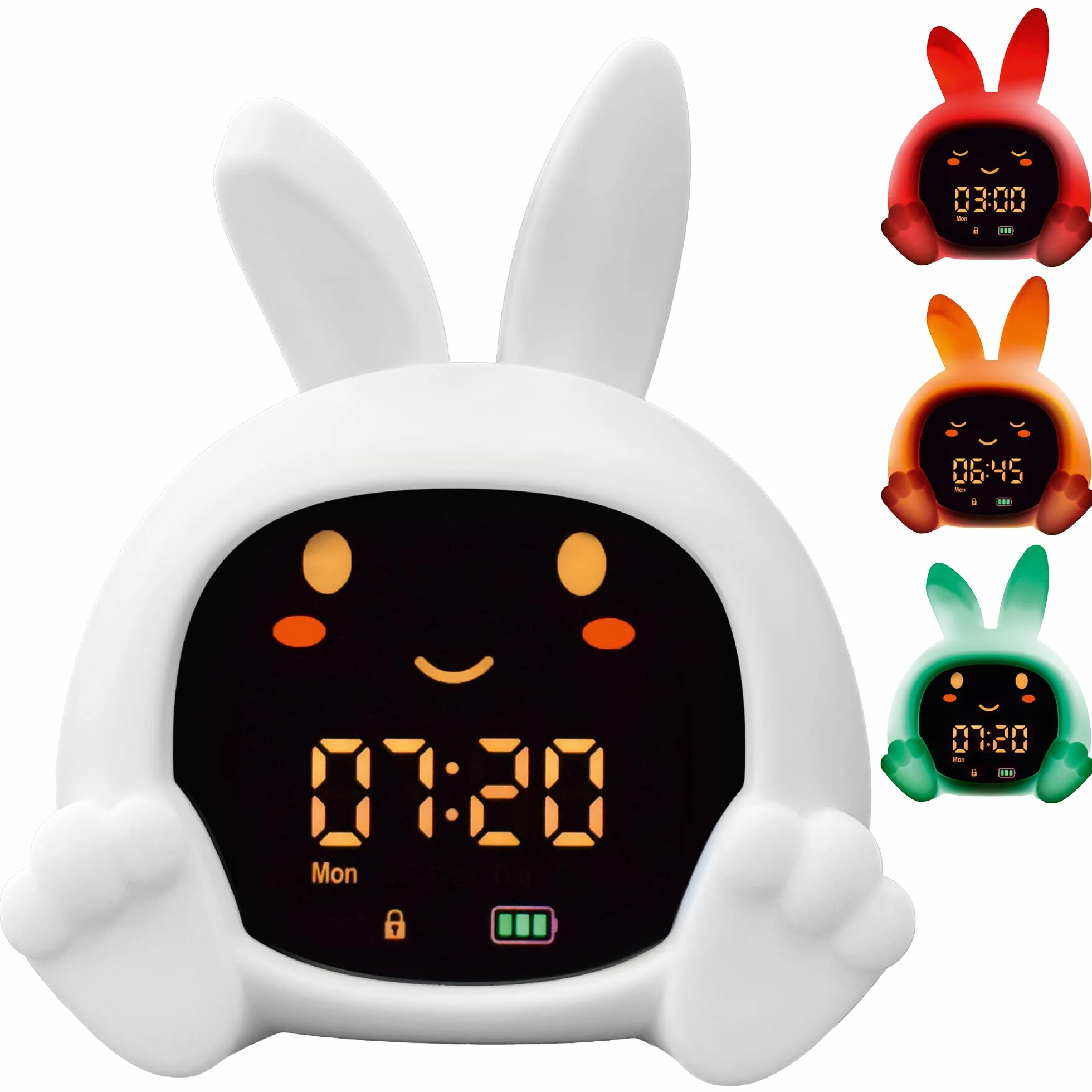 ZAZU Sarah Réveil Éducatif Enfant Rechargeable Veilleuse LED 5 Couleurs Machine à Sons Horloge Jour/Nuit USB