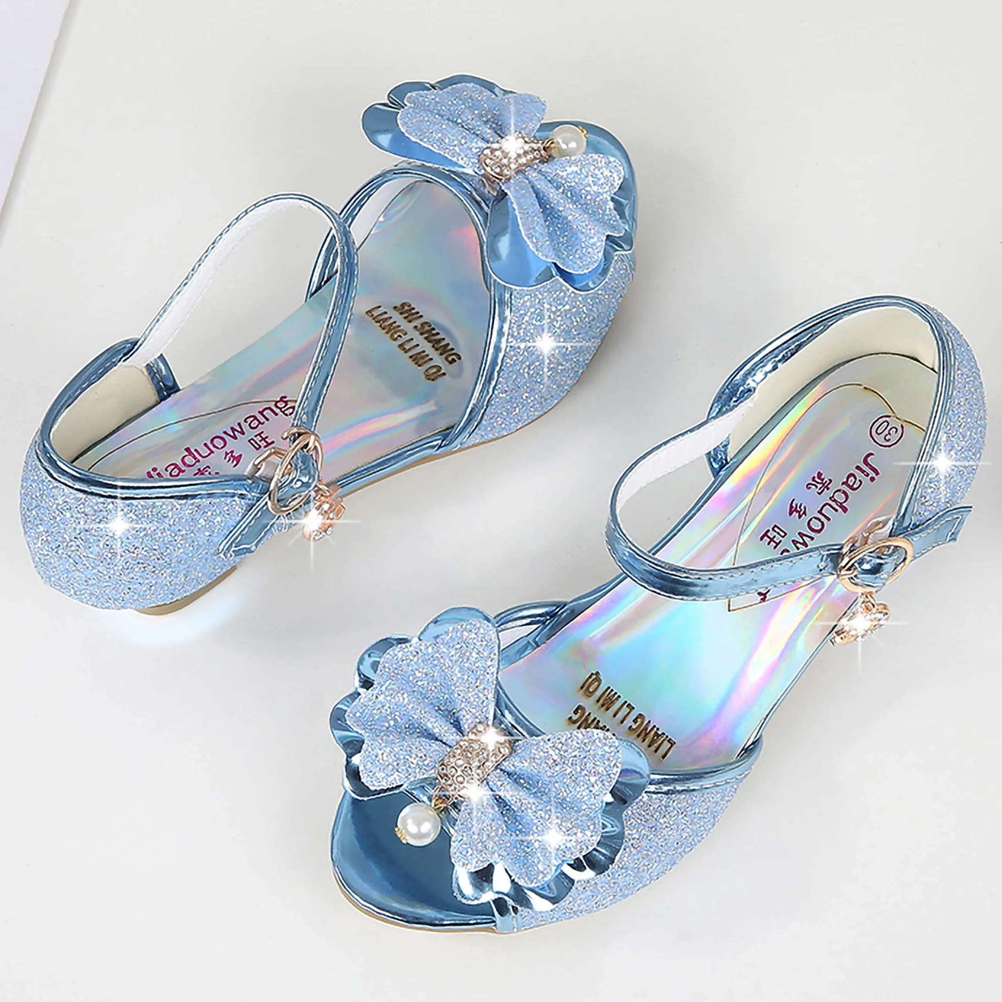 Sandales Princesse Paillettes Argenté Bleu Fille Halloween Noël Anniversaire Ballerine Talon Déguisement