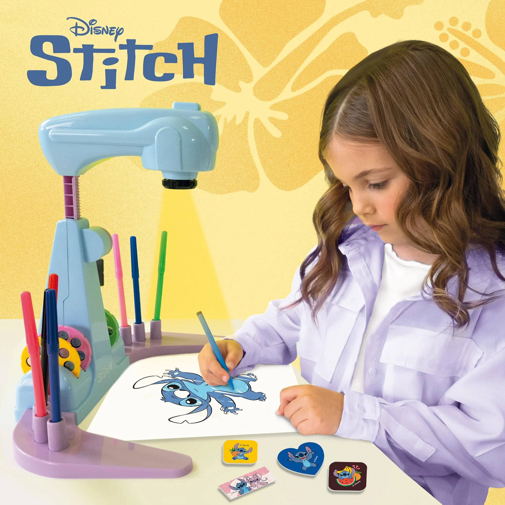 Lisciani Disney Stitch École de Dessin par Projection pour Enfants dès 5 Ans Projecteur LED 4 Disques Kit Créatif