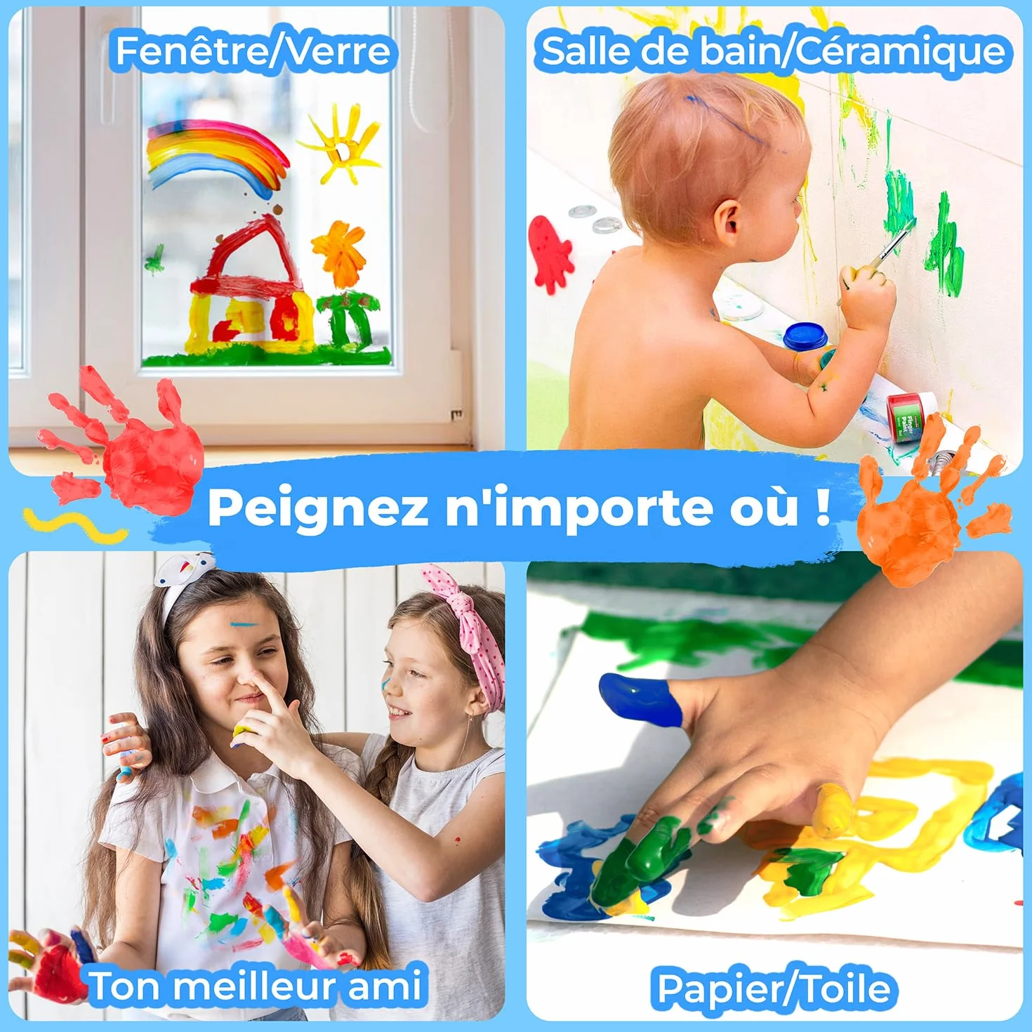 Kit Peinture Enfant 3 ans Lavable Non Toxique 8x100ml Couleurs Or et Argent Peinture a l'Eau Sans Paraben
