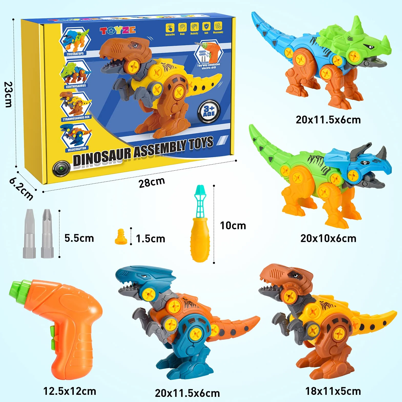 Toyzey Dinosaure Jouet Enfant 3-9 Ans Perceuse Télécommandé Cadeau Garçon