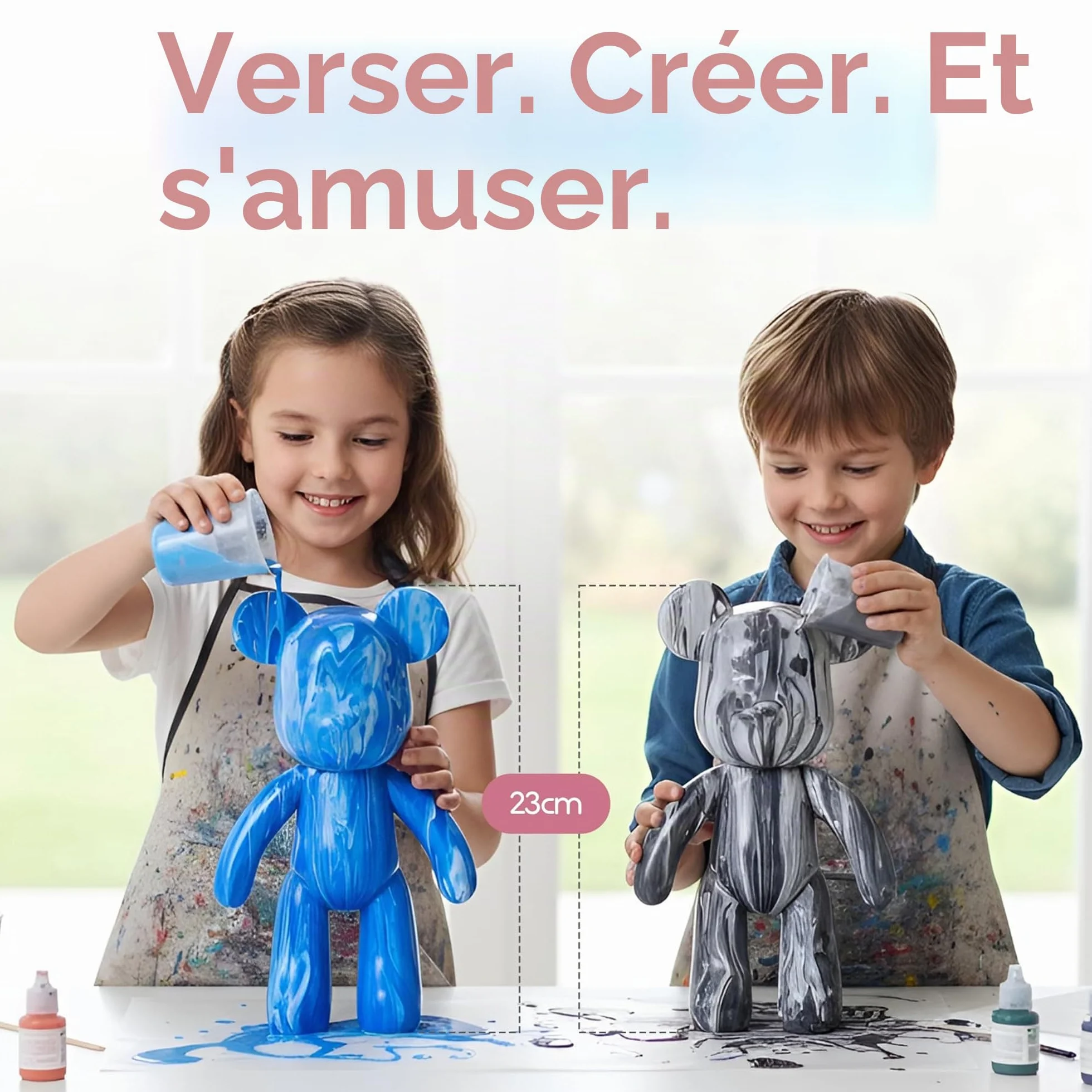 Kit DIY pour peindre un ours – Ensemble de peinture créatif pour adultes et enfants | Figurine d’ours avec 3 couleurs, pinceaux et accessoires | Cadeau décoration maison (Bleu)