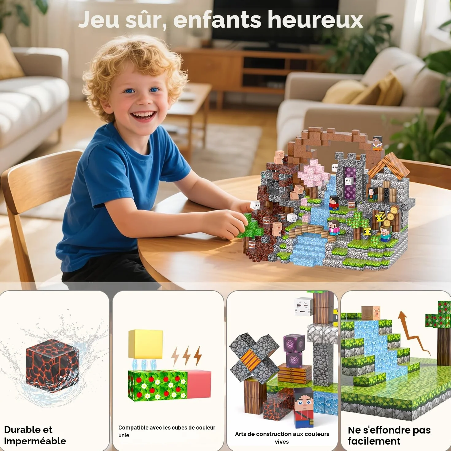 Bloc Construction Magnétique 100 PCS, Magnetic Blocks pour Enfant 3+ Ans, Cube Magnétique Garçon Fille