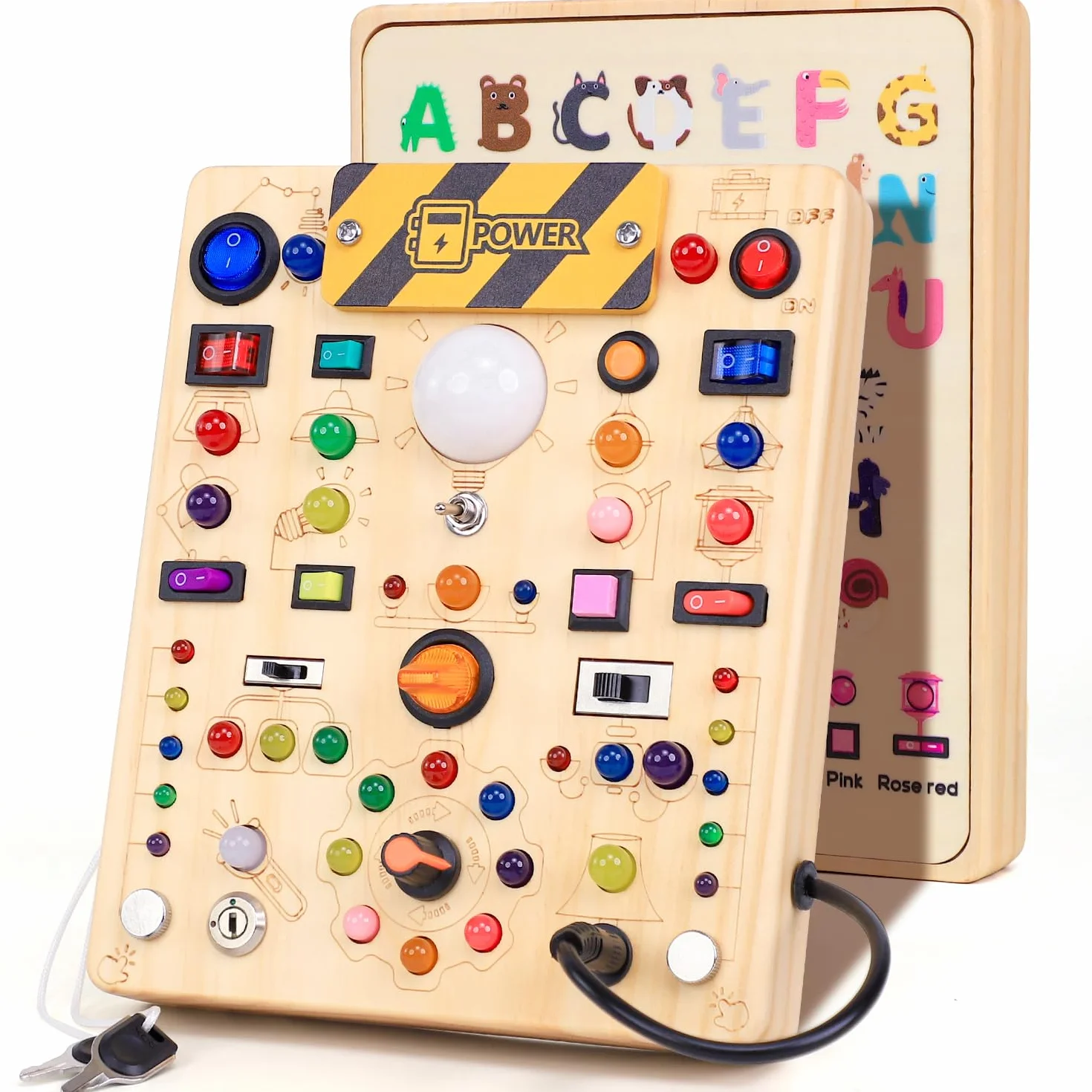 EchoToys Montessori Busy Board Jouet éducatif en bois 1-3 ans 19 interrupteurs 40 LED
