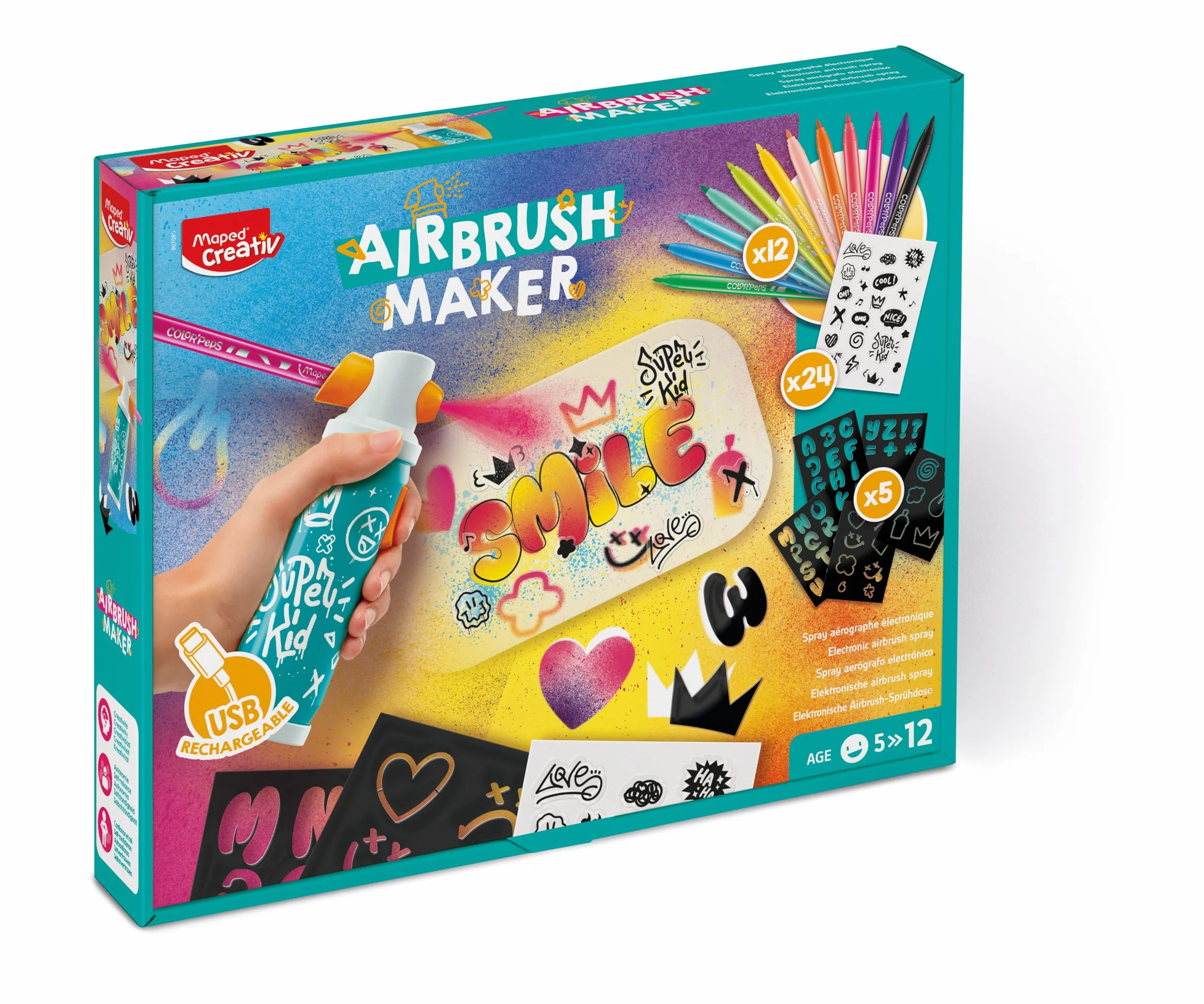 Maped Creativ Airbrush Maker Pulvérisateur Aérographe Enfant Kit de Loisirs Créatifs