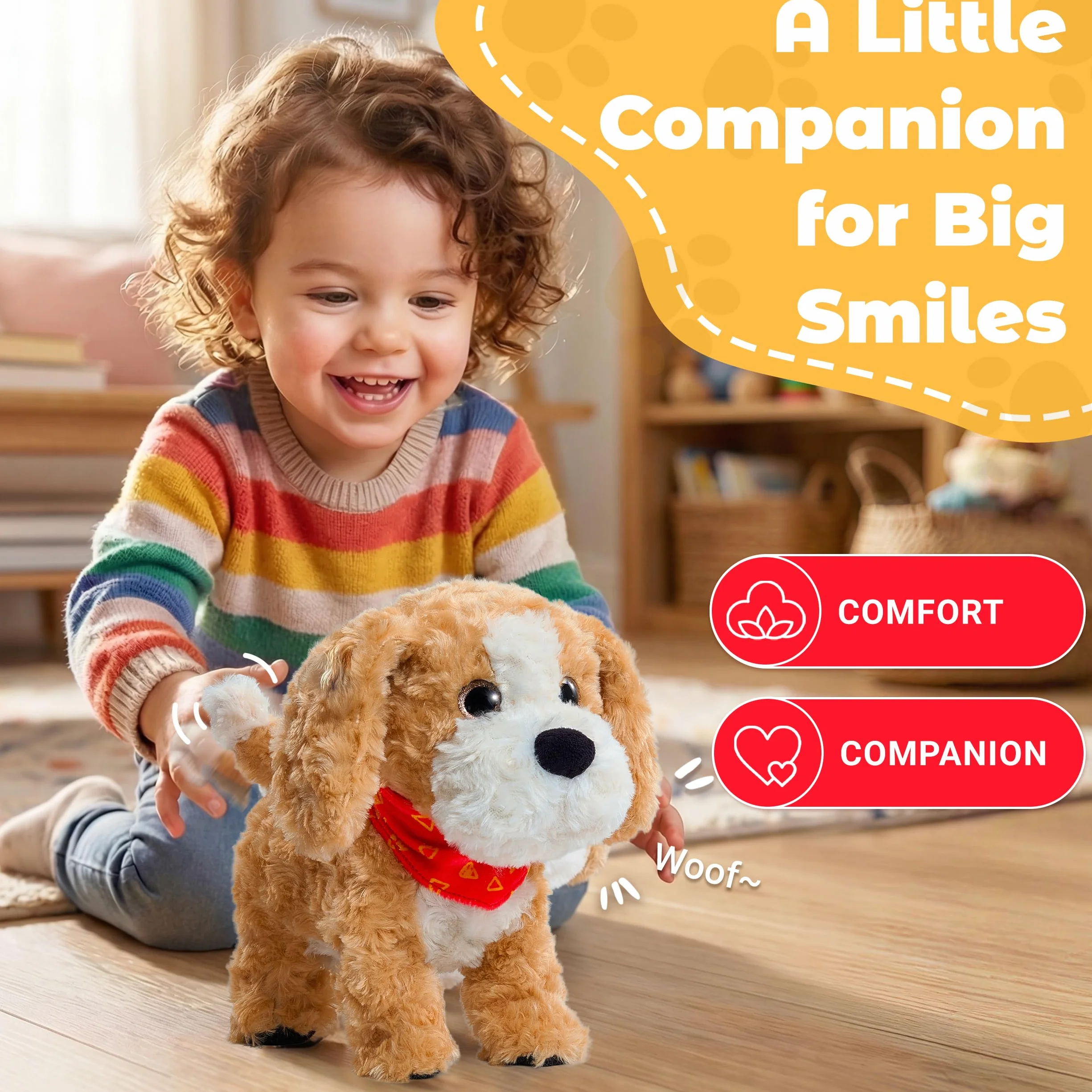 JoyCat Chien Jouet Interactif qui Marche et Aboie, Peluche Éducative pour Enfants 3-6 Ans