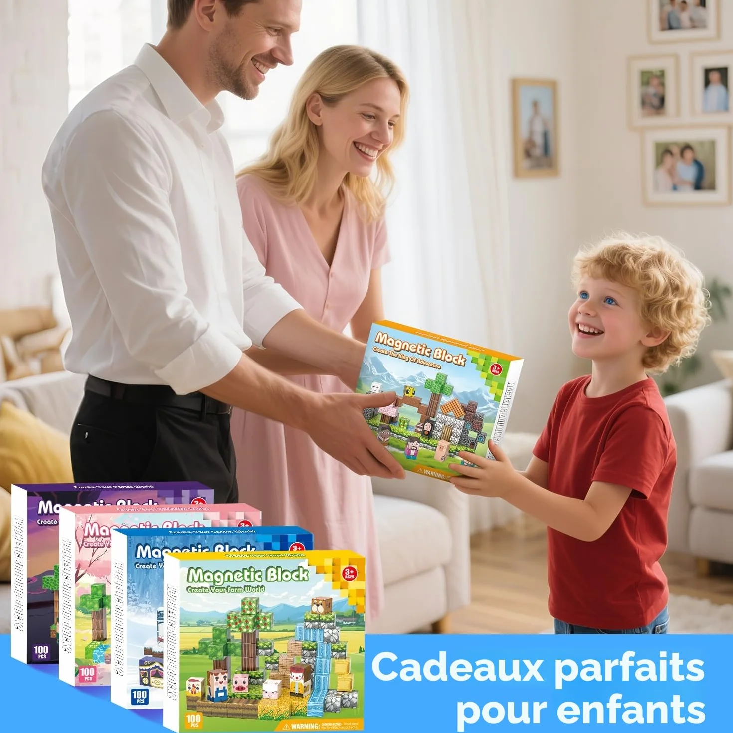 Bloc Construction Magnétique 100 PCS, Magnetic Blocks pour Enfant 3+ Ans, Cube Magnétique Garçon Fille