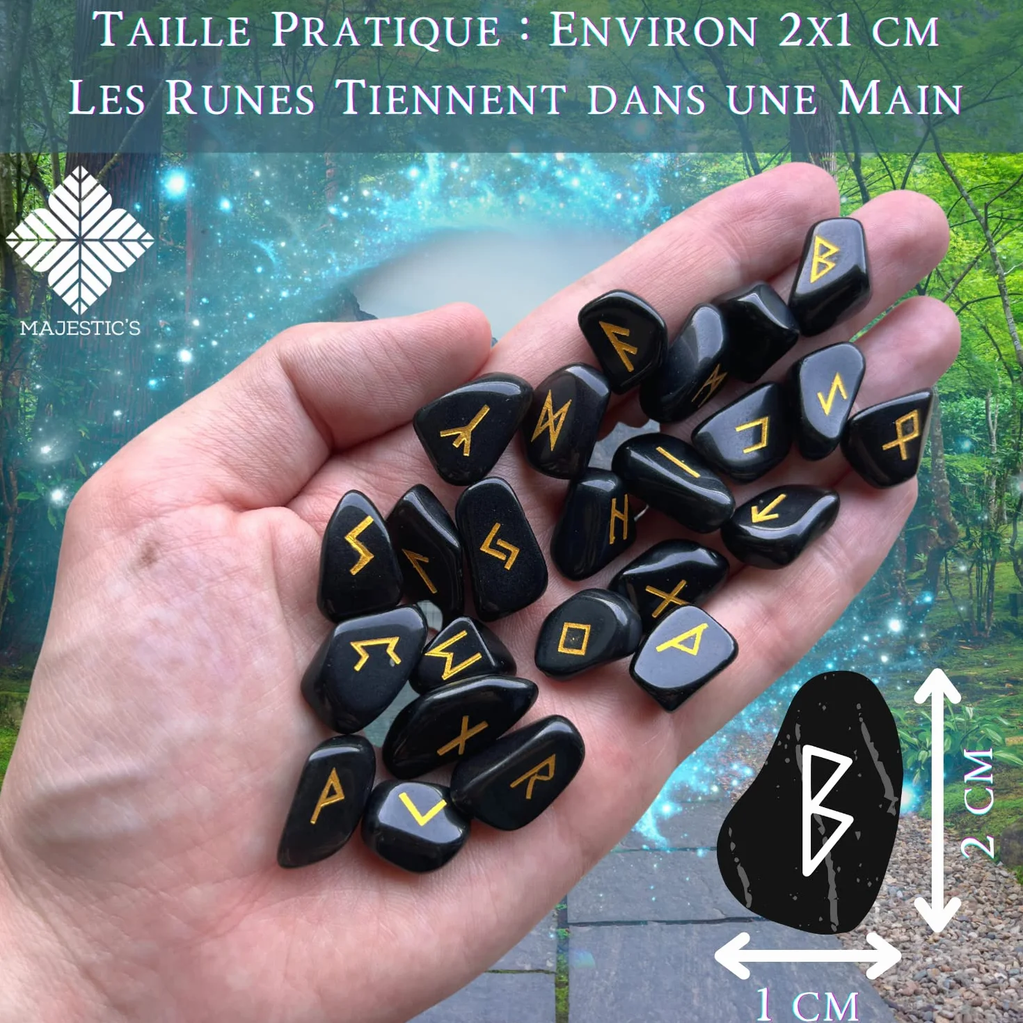 Runes Divinatoires VIKINGS - Pack de 25 Pierres Naturelles d’OBSIDIENNE NOIRE Gravées (2cm x 1cm) + Sac Noir - Alphabet Runique Futhark pour Divination