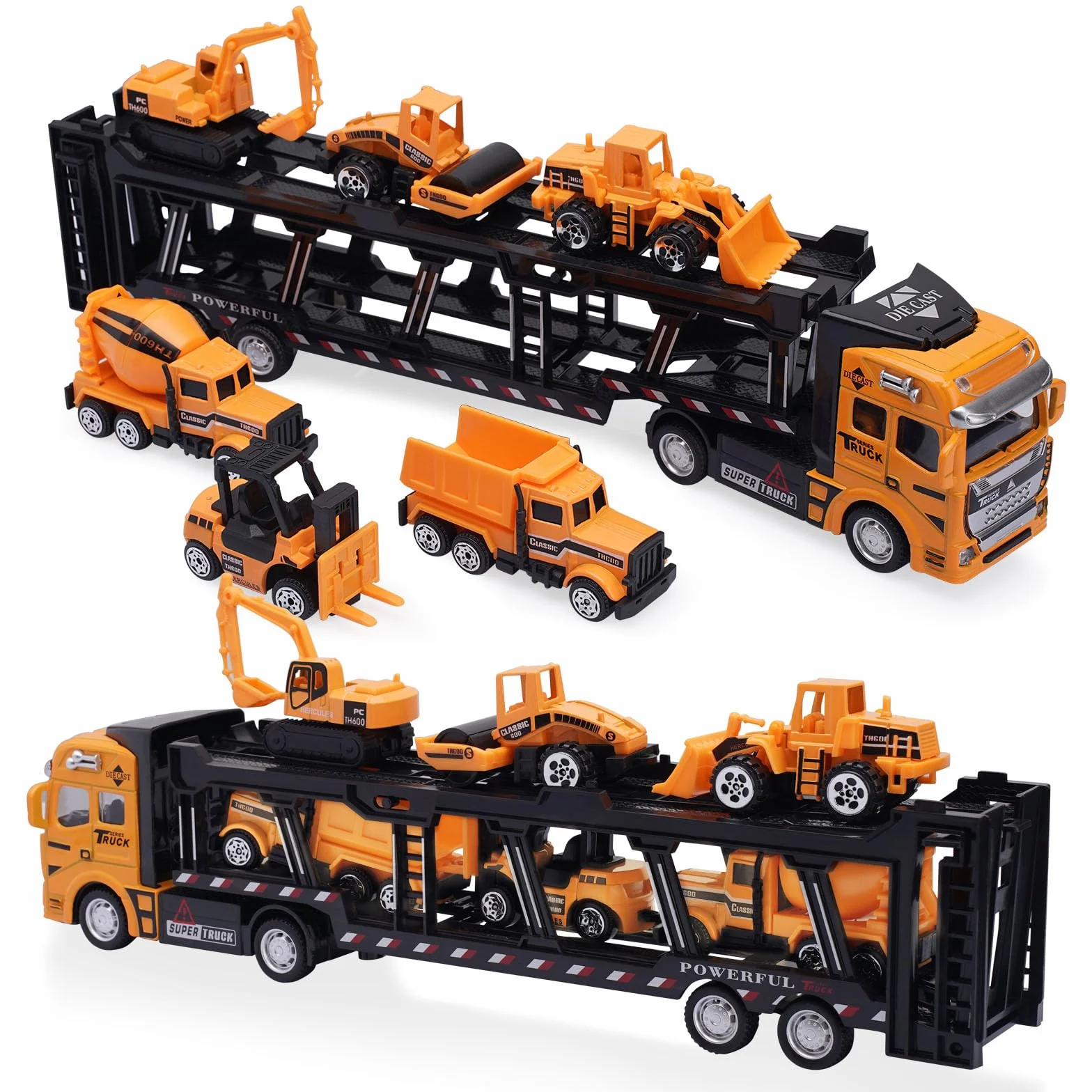 VBACALA Camion de Transporteur Voiture Jouet 7 en 1, Ensembles de Construction pour Enfants 3 Ans