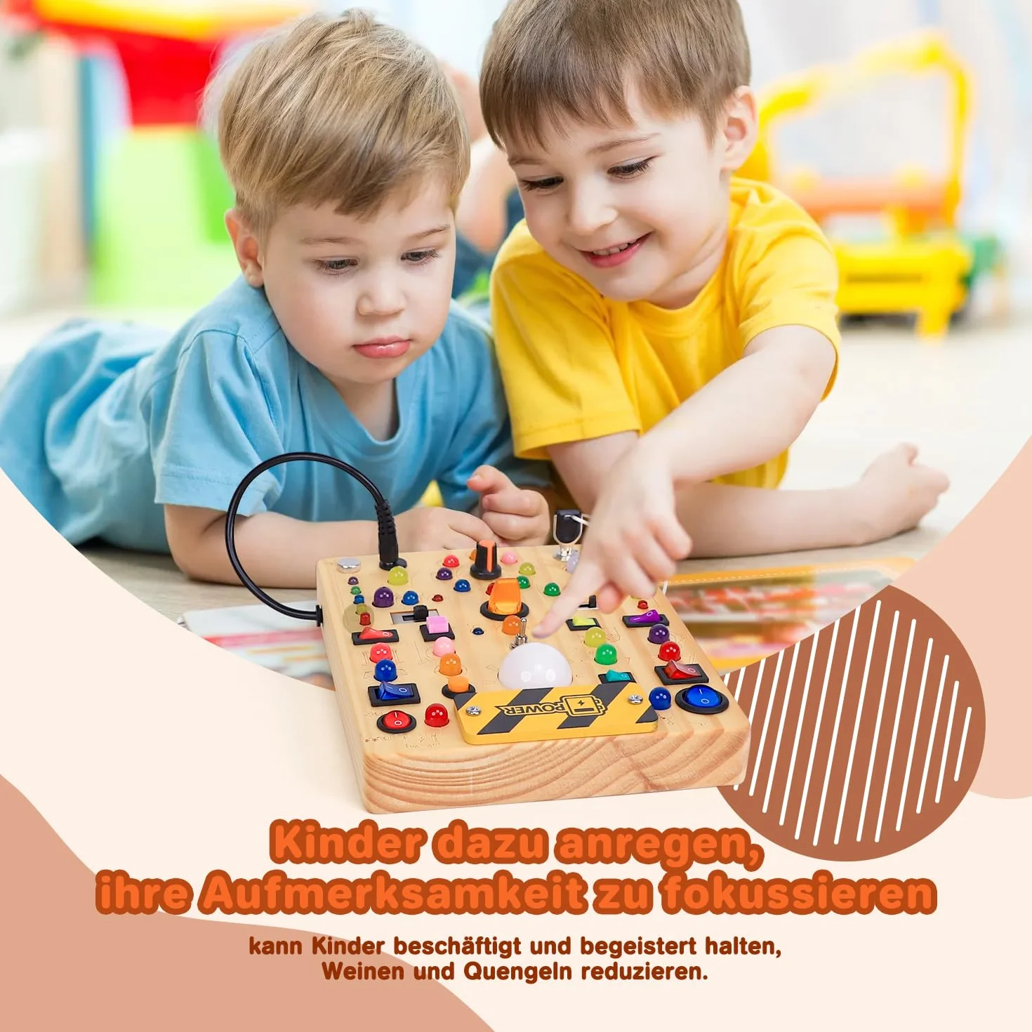 EchoToys Montessori Busy Board Jouet éducatif en bois 1-3 ans 19 interrupteurs 40 LED