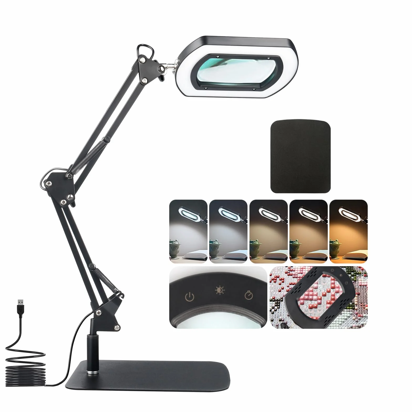 Lampe Loupe Rectangulaire avec Lumière 15X – 5 Modes Couleurs & 3 Niveaux Gradation pour Lecture Observation