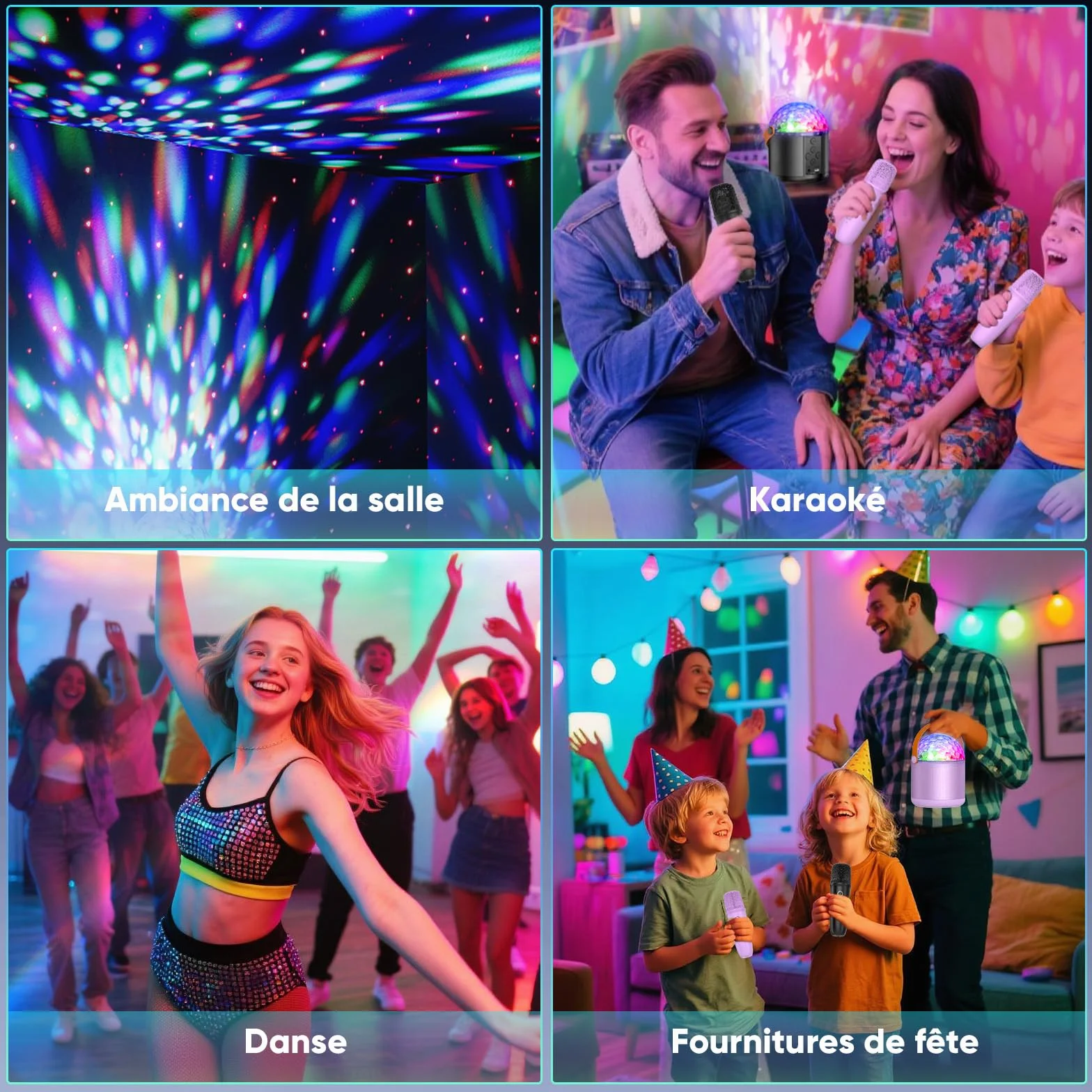 Micro Karaoke Bluetooth Enfant avec LED Disco, Enceinte Portable pour Chanter Anniversaire Famille