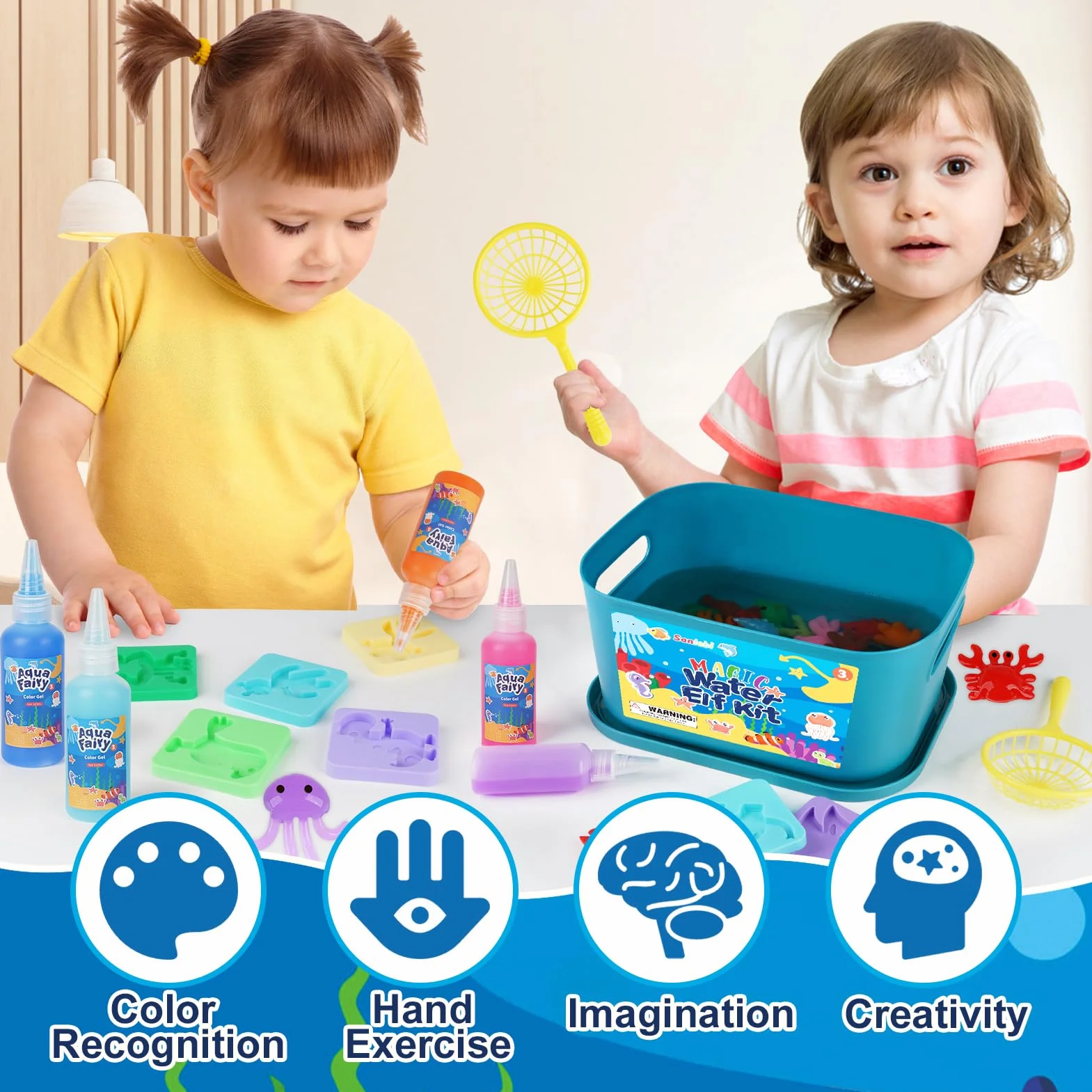 Sanlebi Aqua Gelz Set 46 PCS Kit Bouteilles de Gel Coloré 20 Formes Gels Magiques 3D Créatifs Enfants