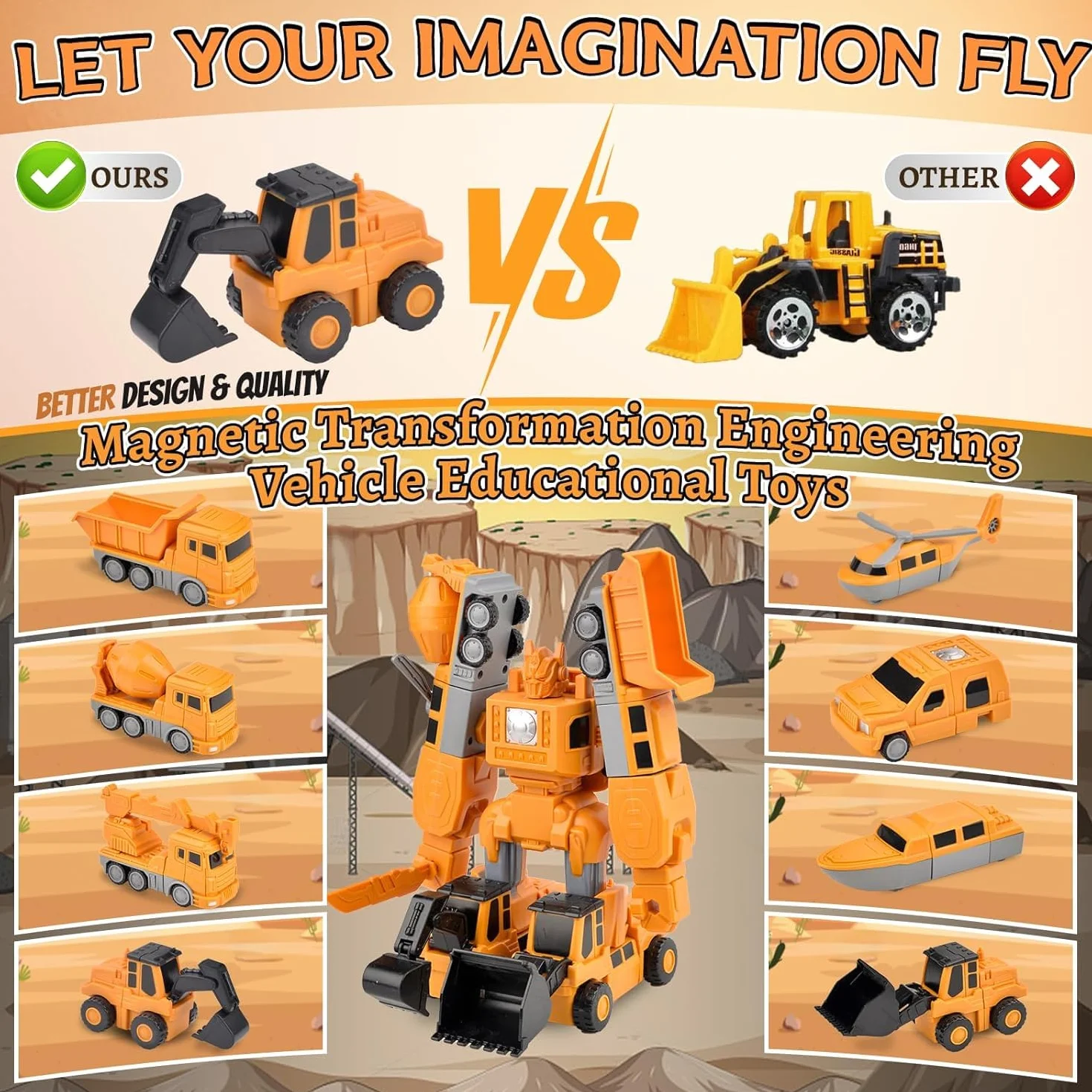 Ensemble de Jouets de Véhicules Magnétiques Transform Engineering Assemblé 35 Pièces