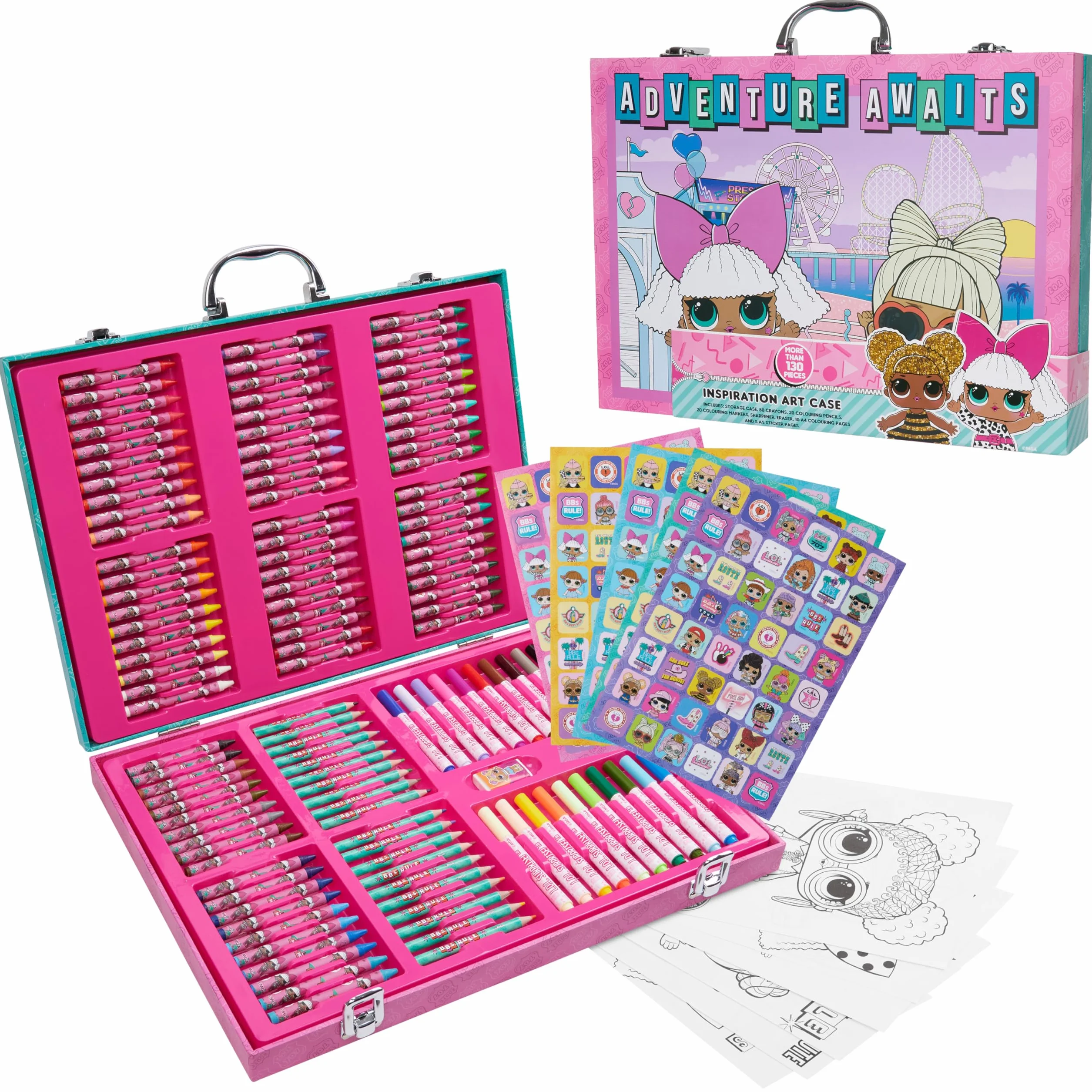 L.O.L. Surprise! Mallette Dessin et Coloriage Feutres Crayons 130 pcs Rose