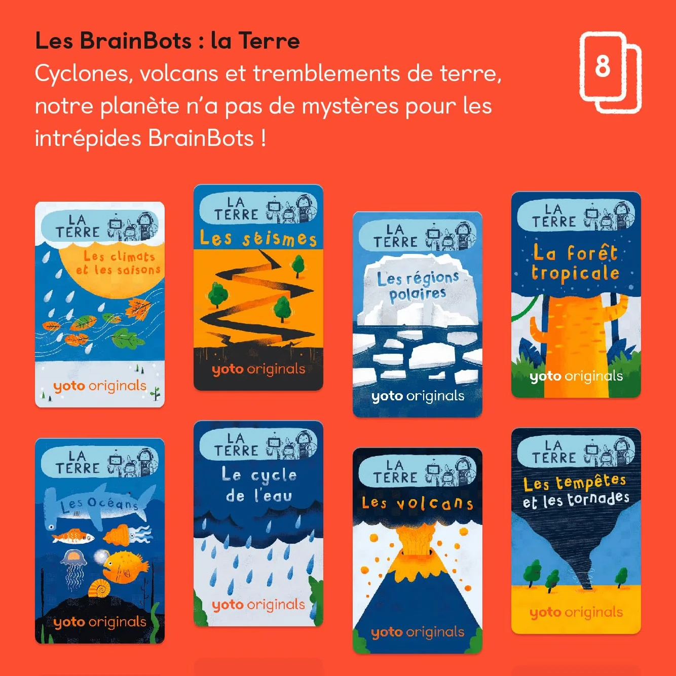 Yoto Pack Les BrainBots : La Terre - 8 Cartes Audio pour Enfant en français, Premiers documentaires 5-10 Ans