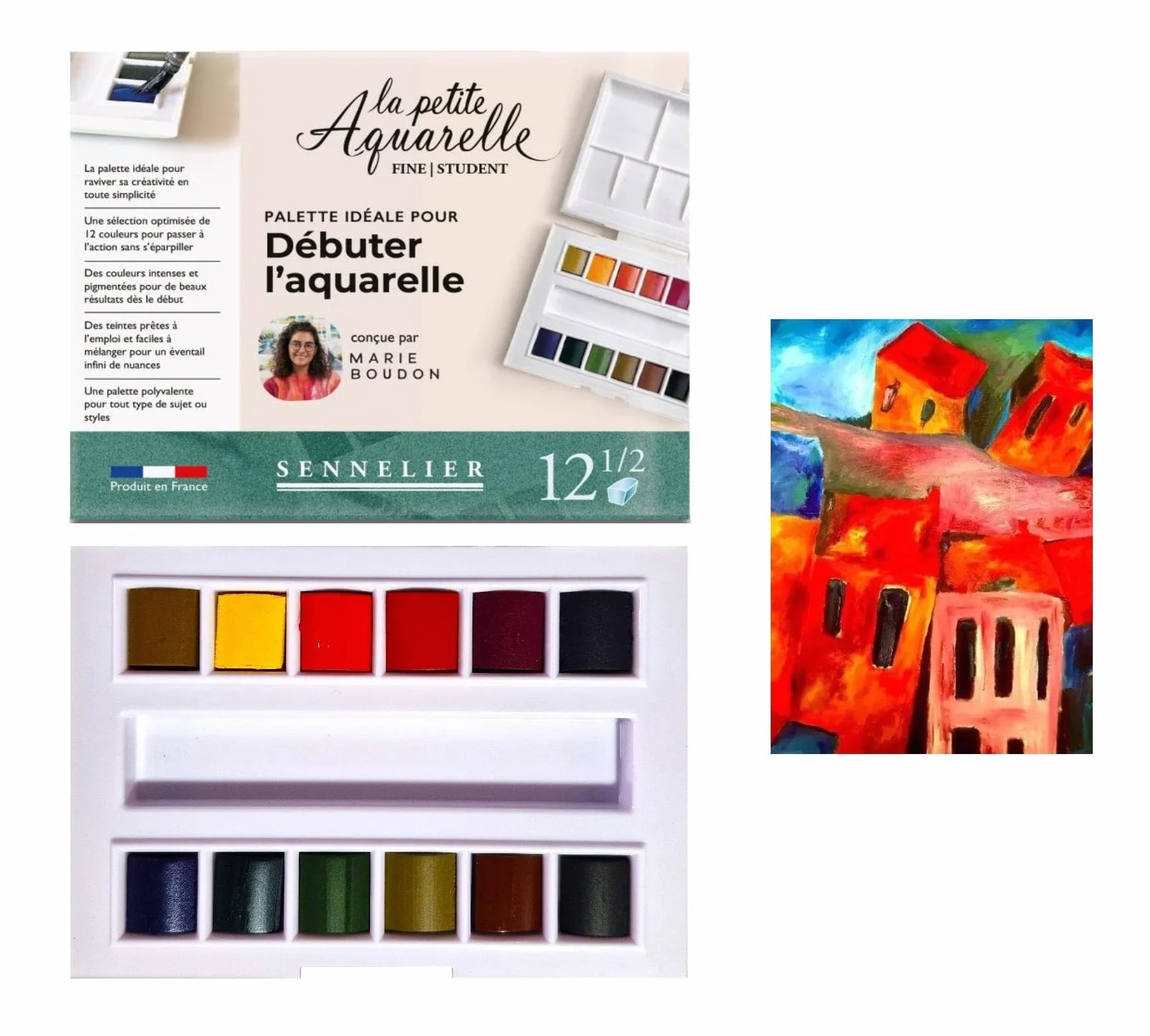Sennelier Peinture Aquarelle Set Marie Boudon 12 Demi-Godets + 1 Carte