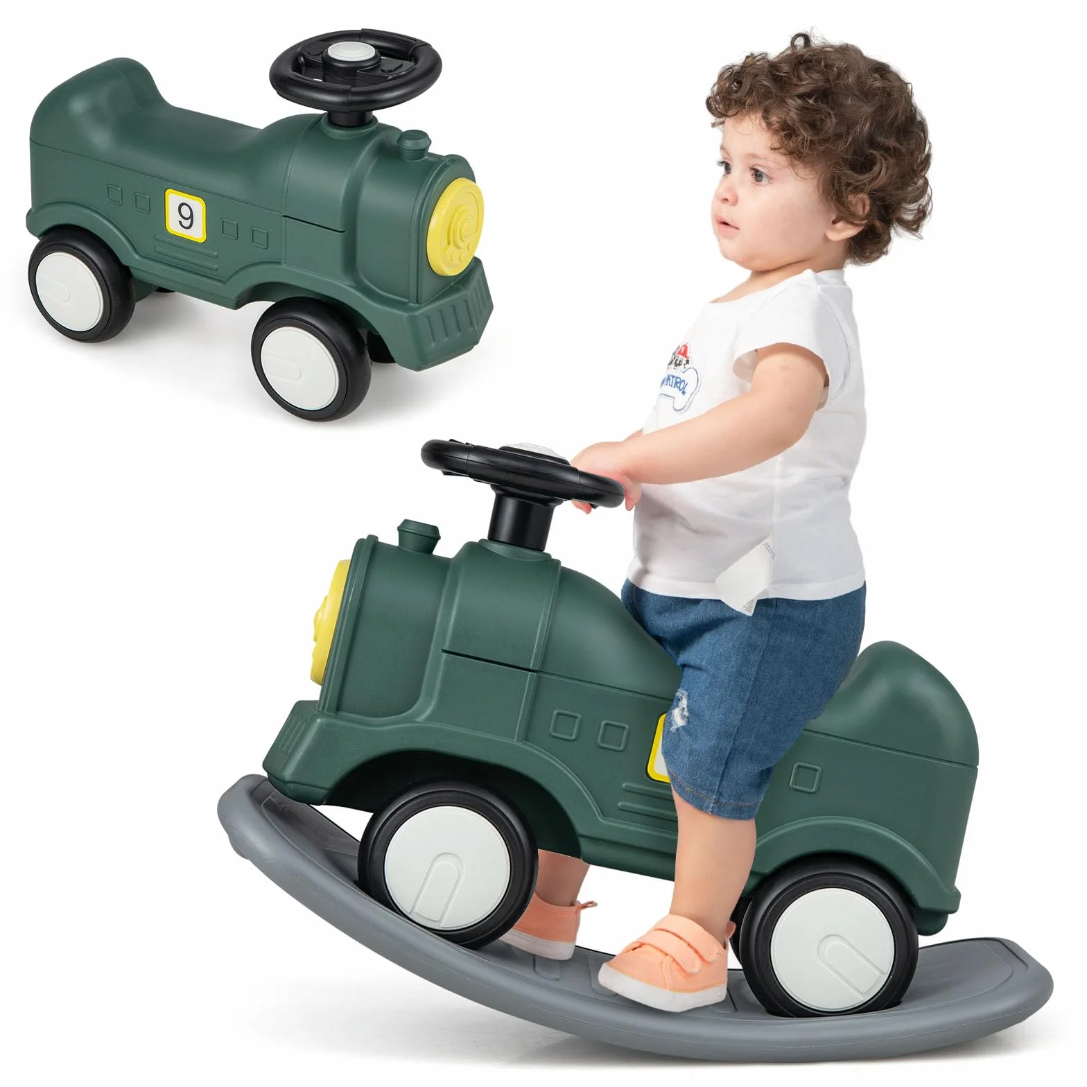 DREAMADE Cheval à Bascule 3 en 1 pour Enfant 1+ an, Charge Max. 50KG, Vert